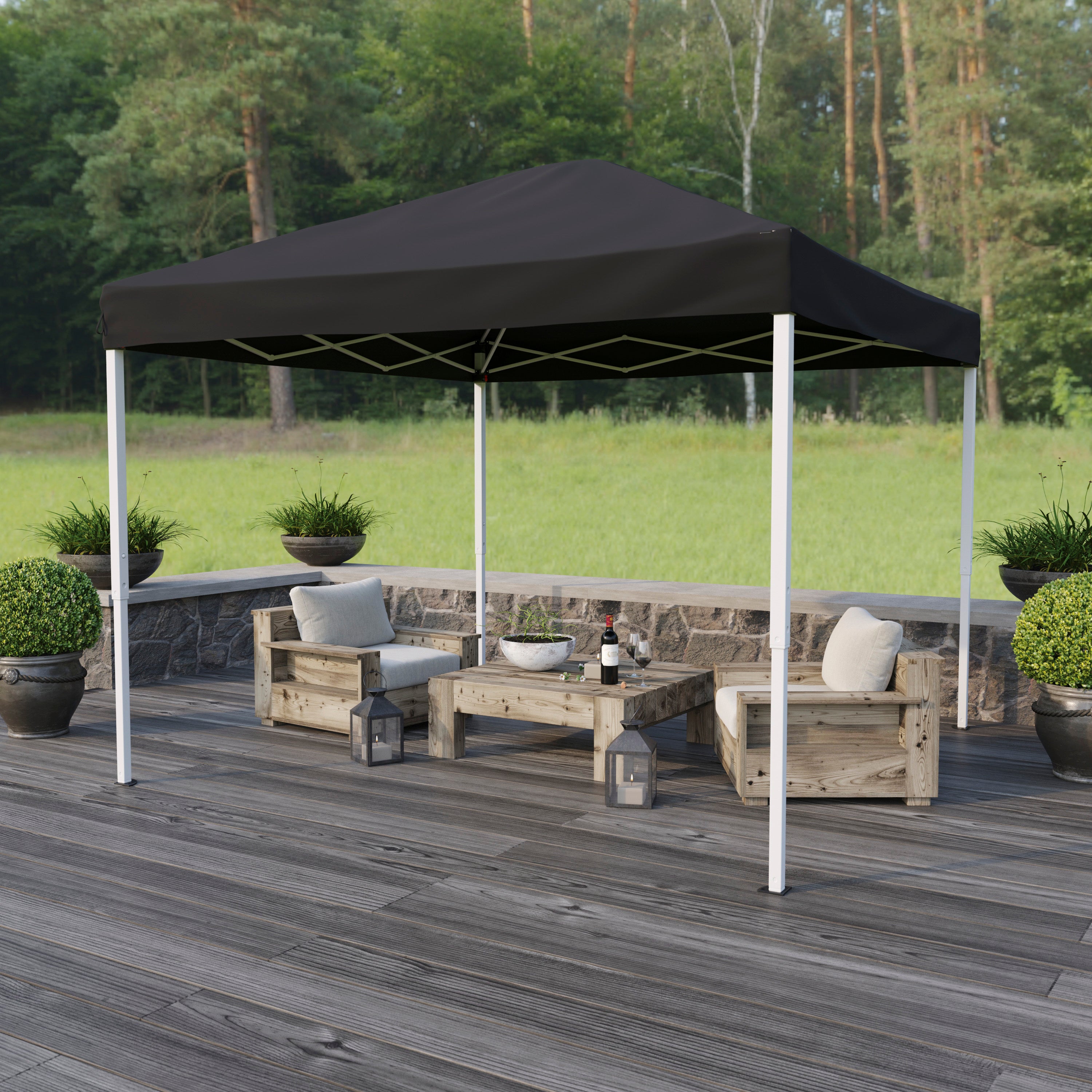 Harris 10'x10' Black Outdoor Pop Up Event Slanted Leg Canopy Tent with Carry Bag
