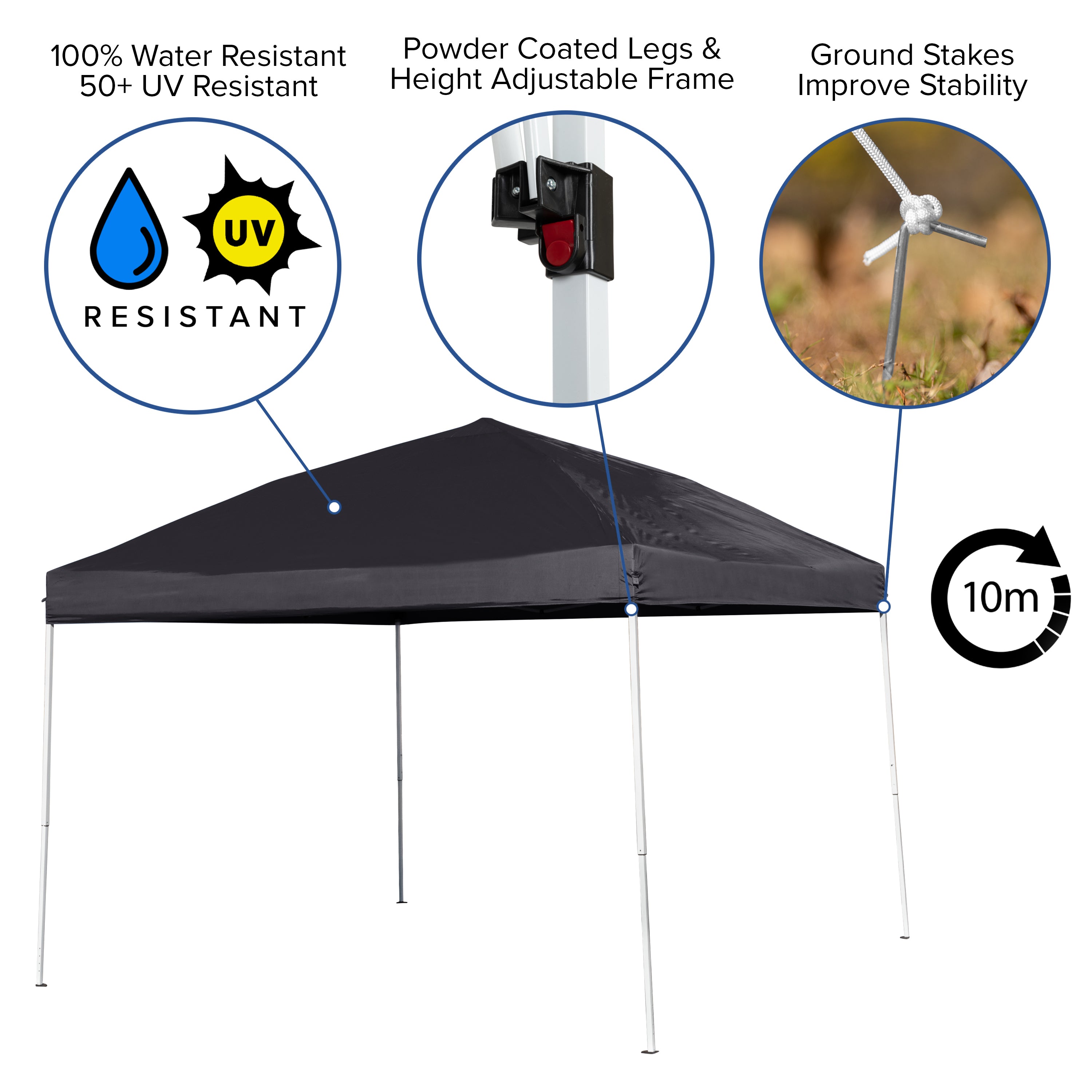 Harris 10'x10' Black Outdoor Pop Up Event Slanted Leg Canopy Tent with Carry Bag