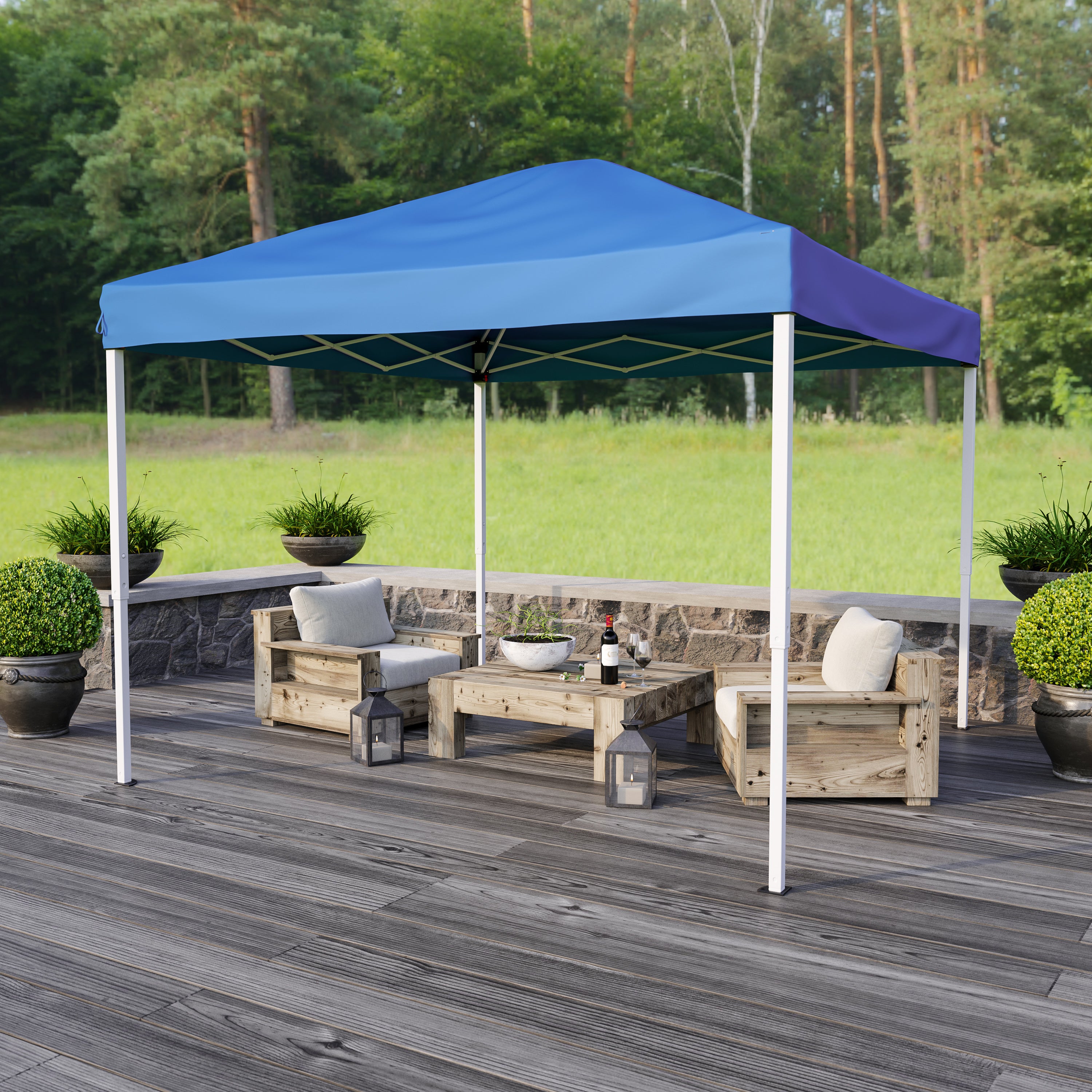 Harris 10'x10' Blue Outdoor Pop Up Event Slanted Leg Canopy Tent with Carry Bag