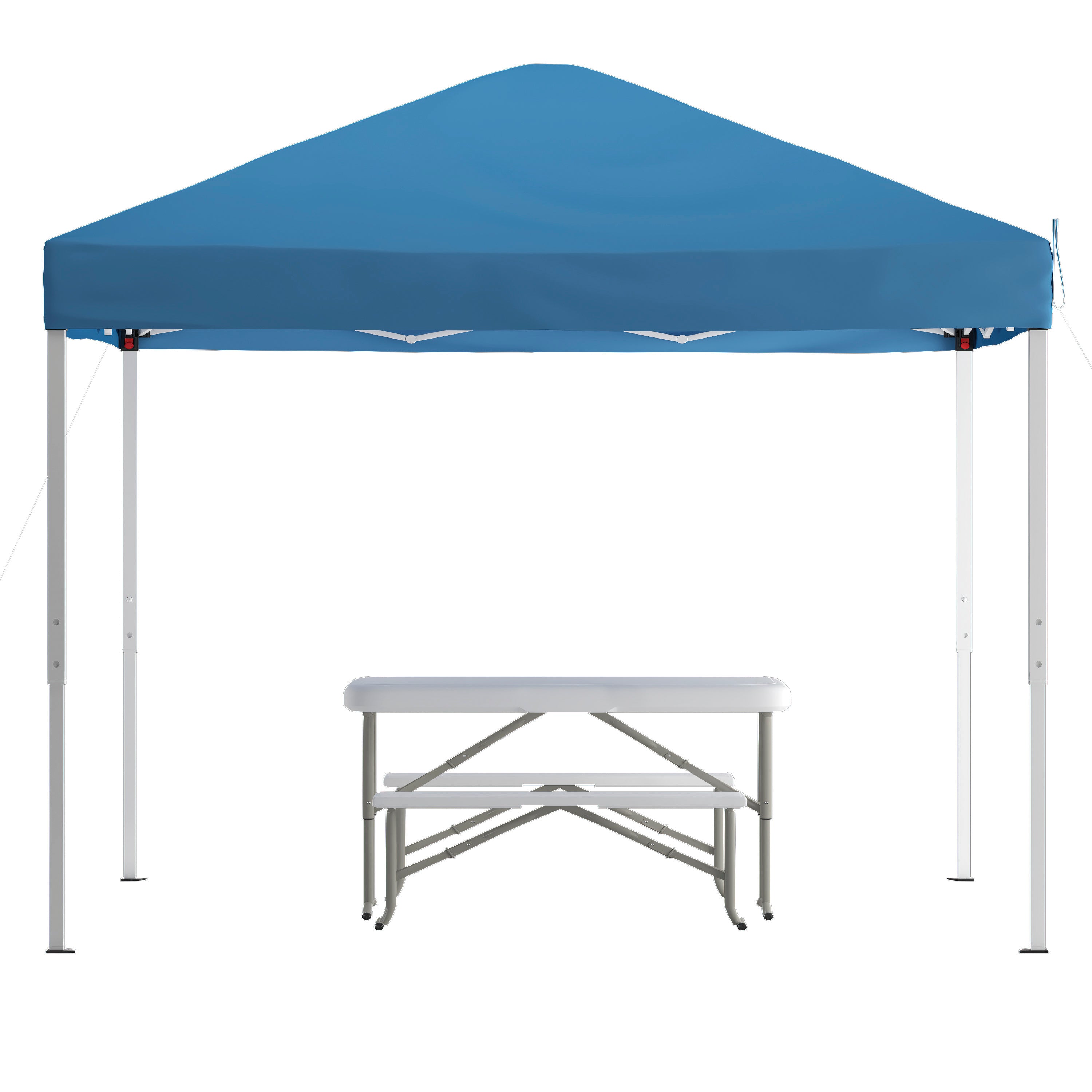 Knox 10'x10' Blue Pop Up Event Canopy Tent with Carry Bag and Folding Bench Set - Portable Tailgate, Camping, Event Set