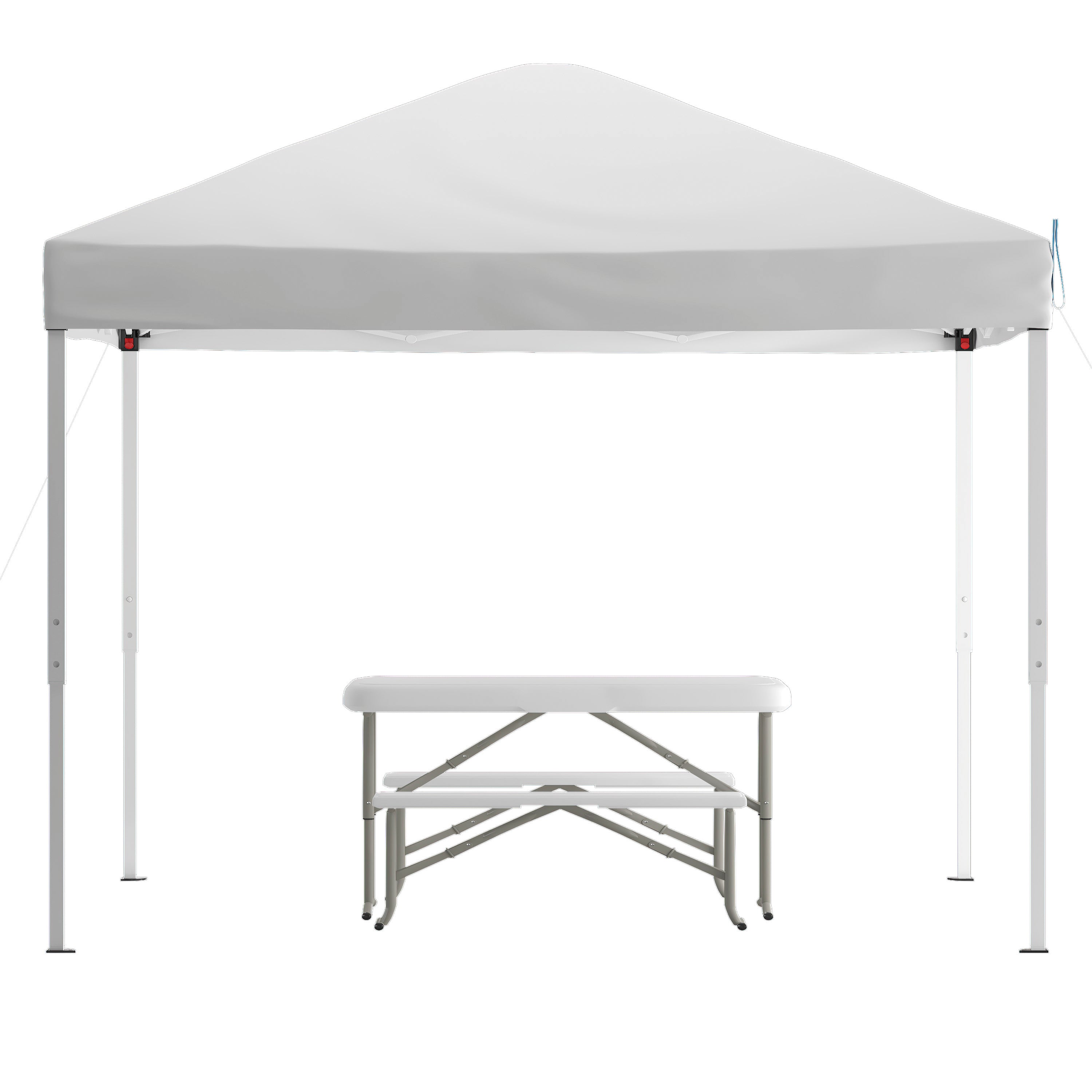 Knox 10'x10' White Pop Up Event Canopy Tent with Carry Bag and Folding Bench Set - Portable Tailgate, Camping, Event Set