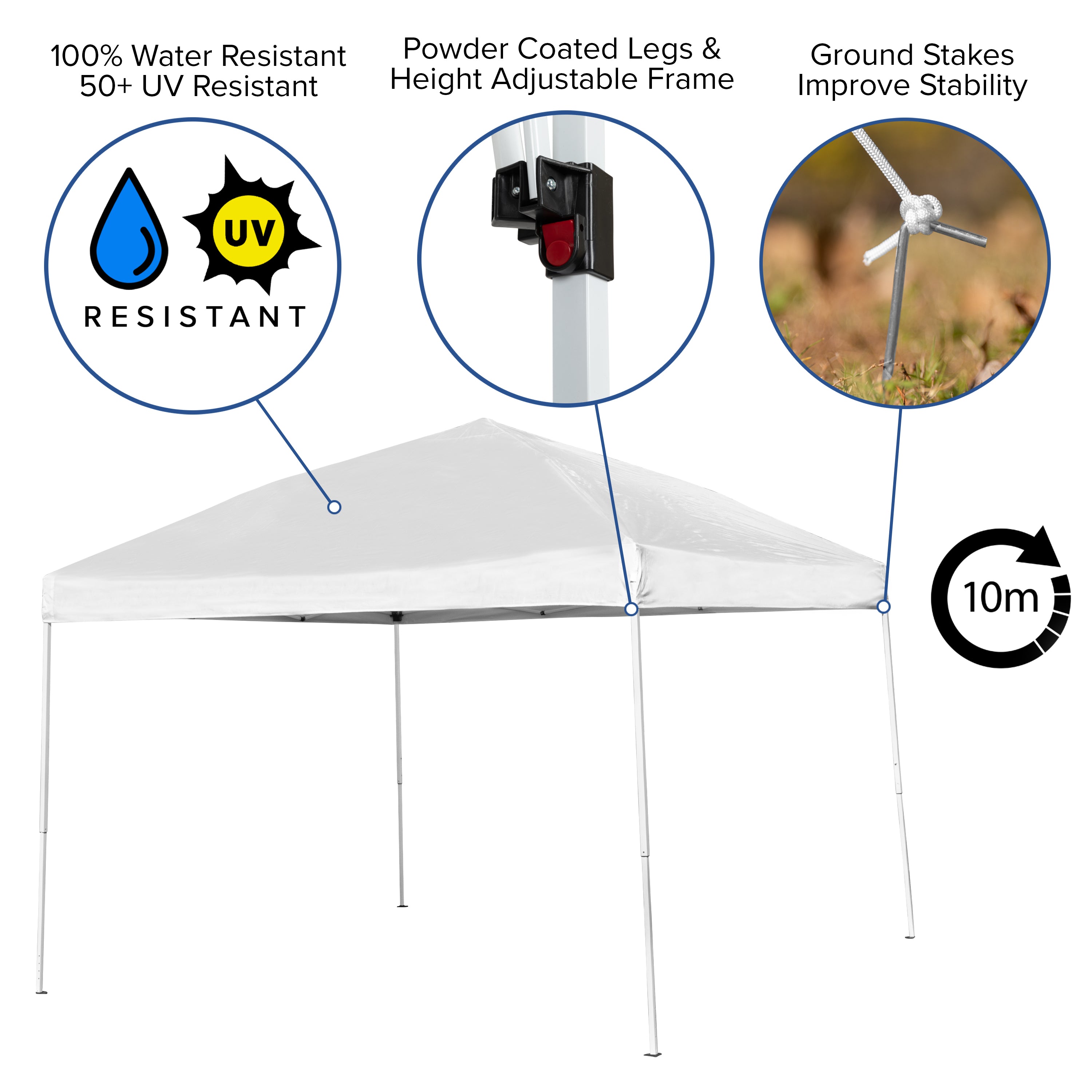 Knox 10'x10' White Pop Up Event Canopy Tent with Carry Bag and Folding Bench Set - Portable Tailgate, Camping, Event Set