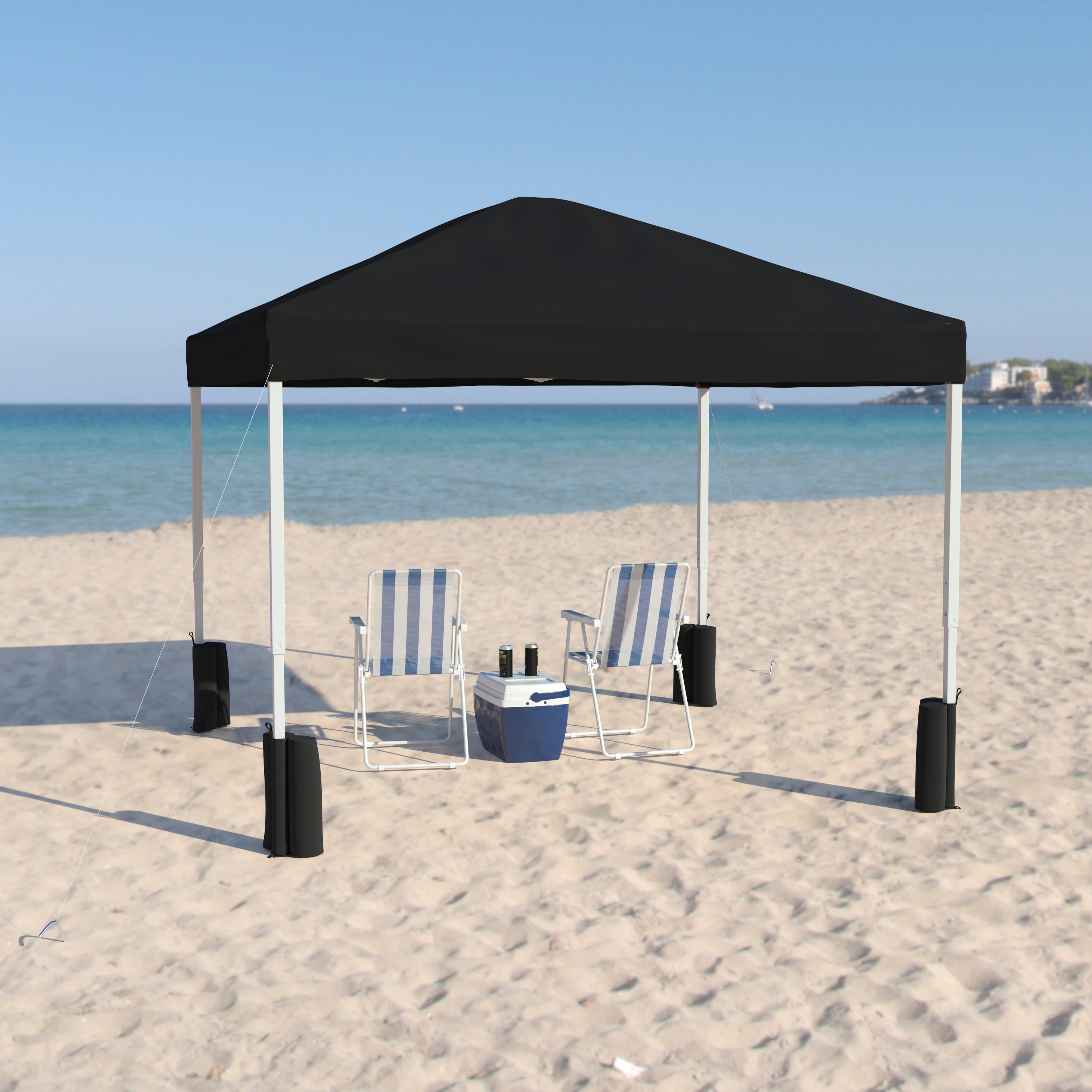 Harris 10'x10' Black Pop Up Event Straight Leg Canopy Tent with Sandbags and Wheeled Case