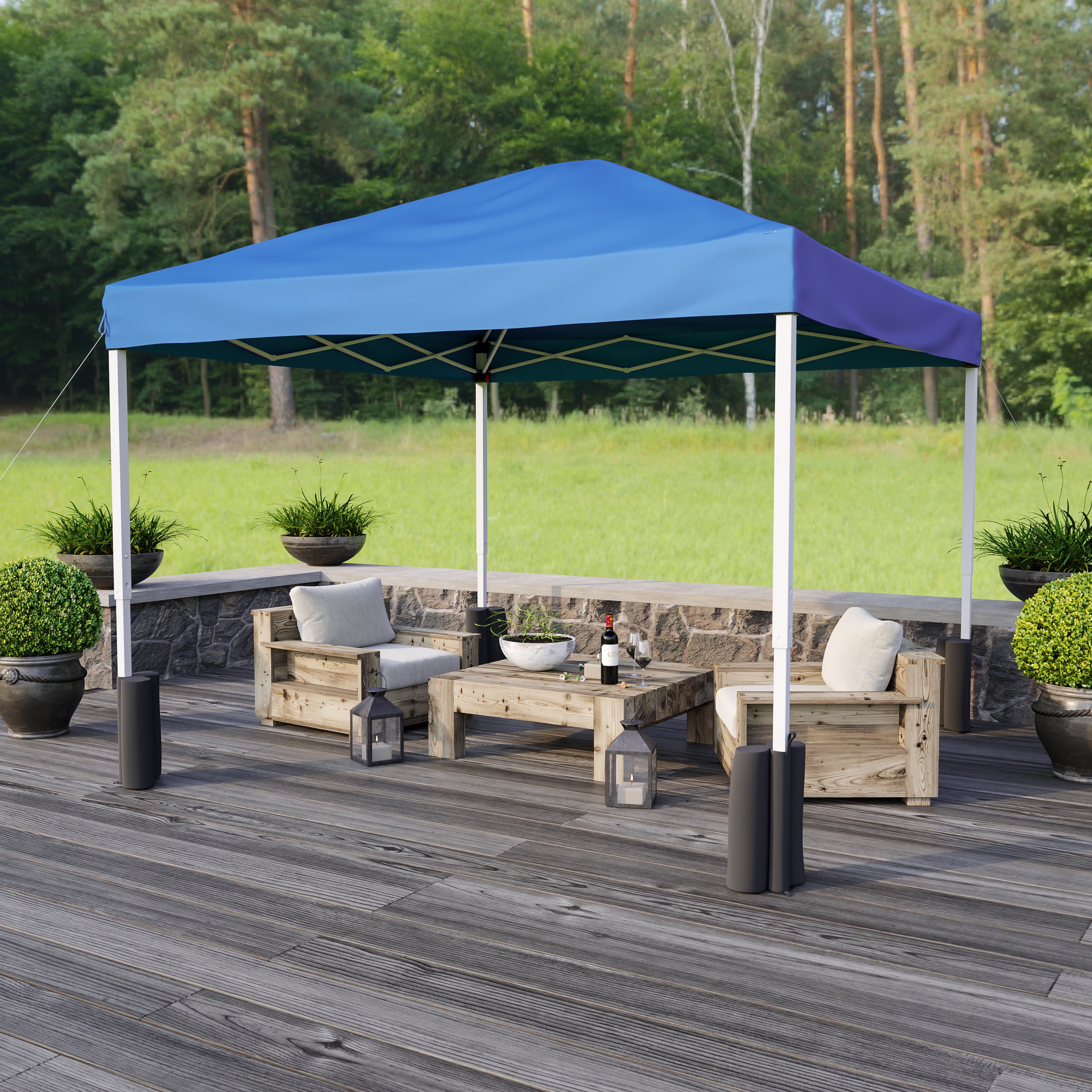 Harris 10'x10' Blue Pop Up Event Straight Leg Canopy Tent with Sandbags and Wheeled Case