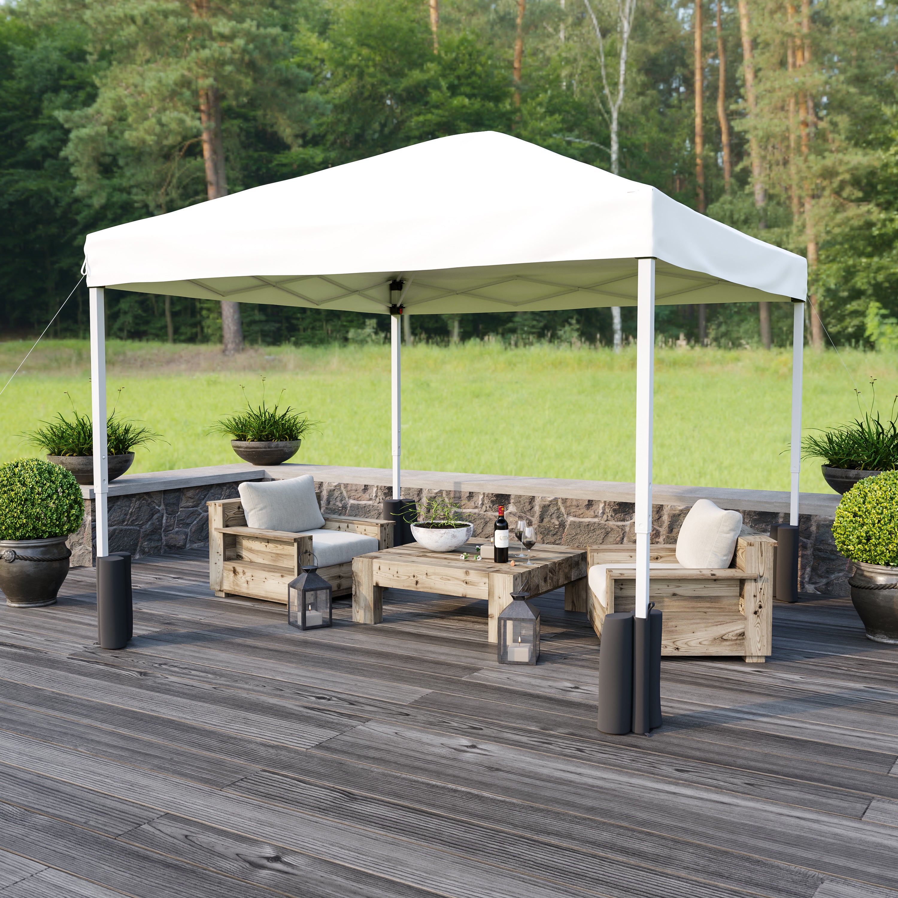 Harris 10'x10' White Pop Up Event Straight Leg Canopy Tent with Sandbags and Wheeled Case