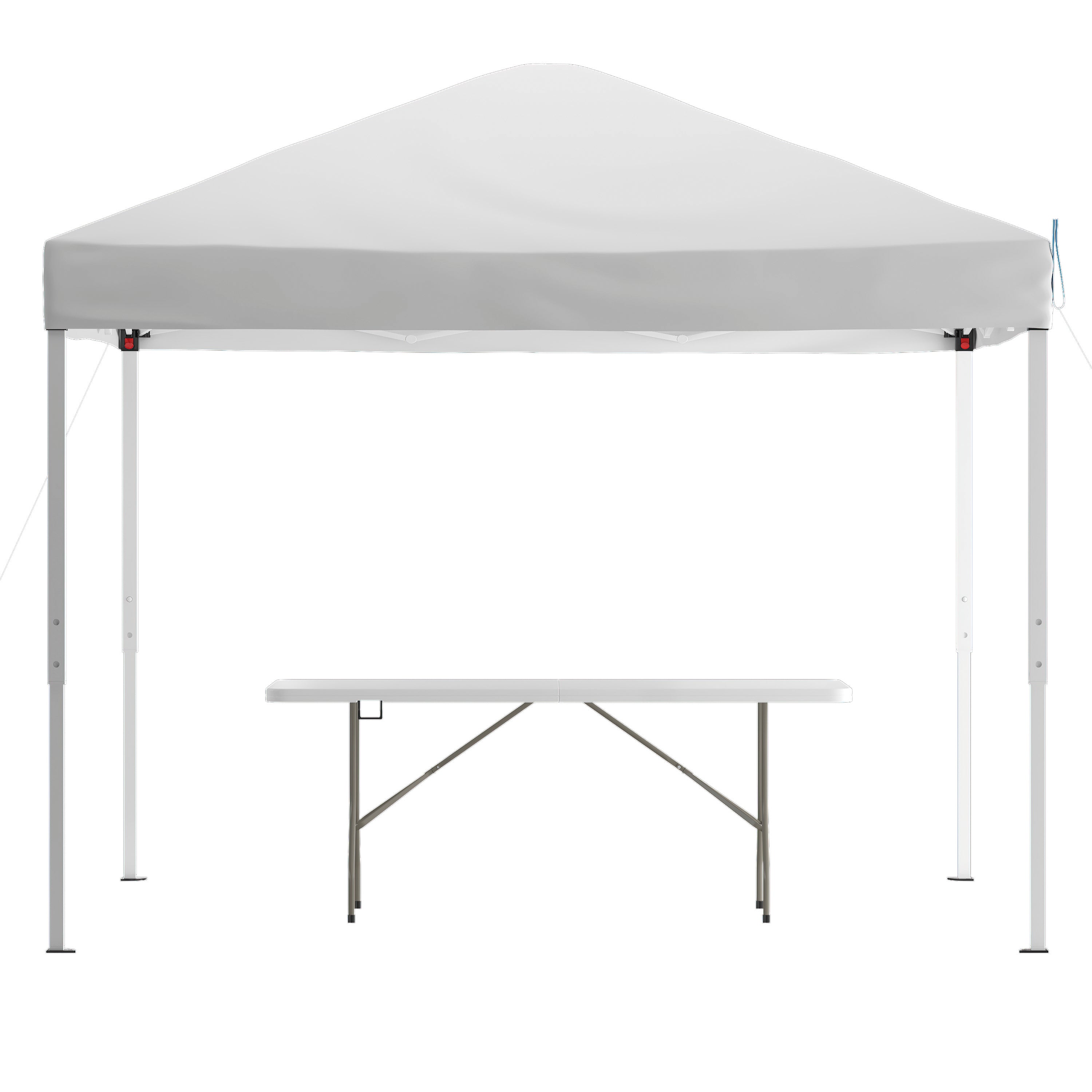 Otis 10'x10' White Pop Up Event Canopy Tent with Carry Bag and 6-Foot Bi-Fold Folding Table with Carrying Handle - Tailgate Tent Set