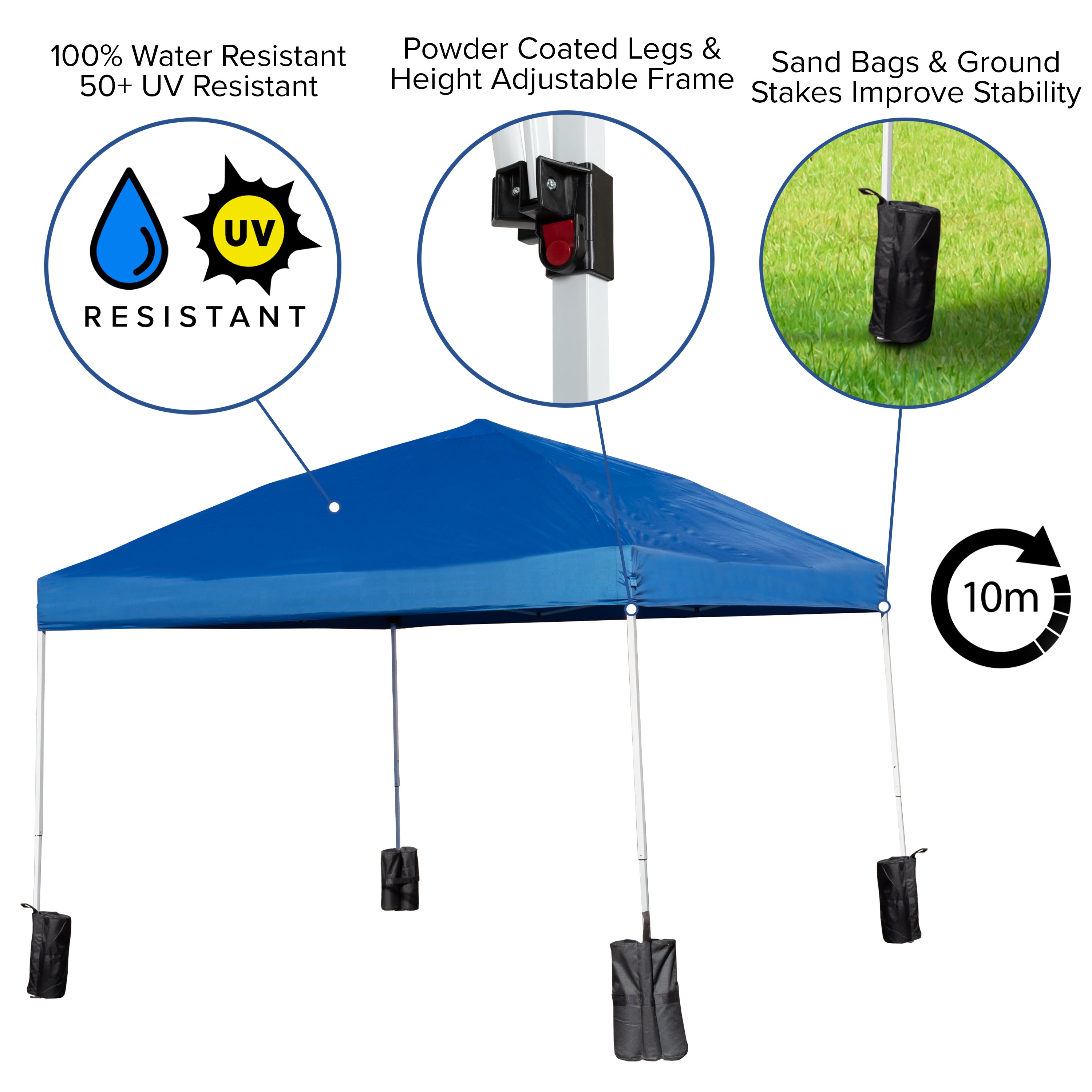 Harris 10'x10'BluePopUpEventCanopyTentwithWheeledCaseandFoldingBenchSet-PortableTailgate,Camping,EventSet
