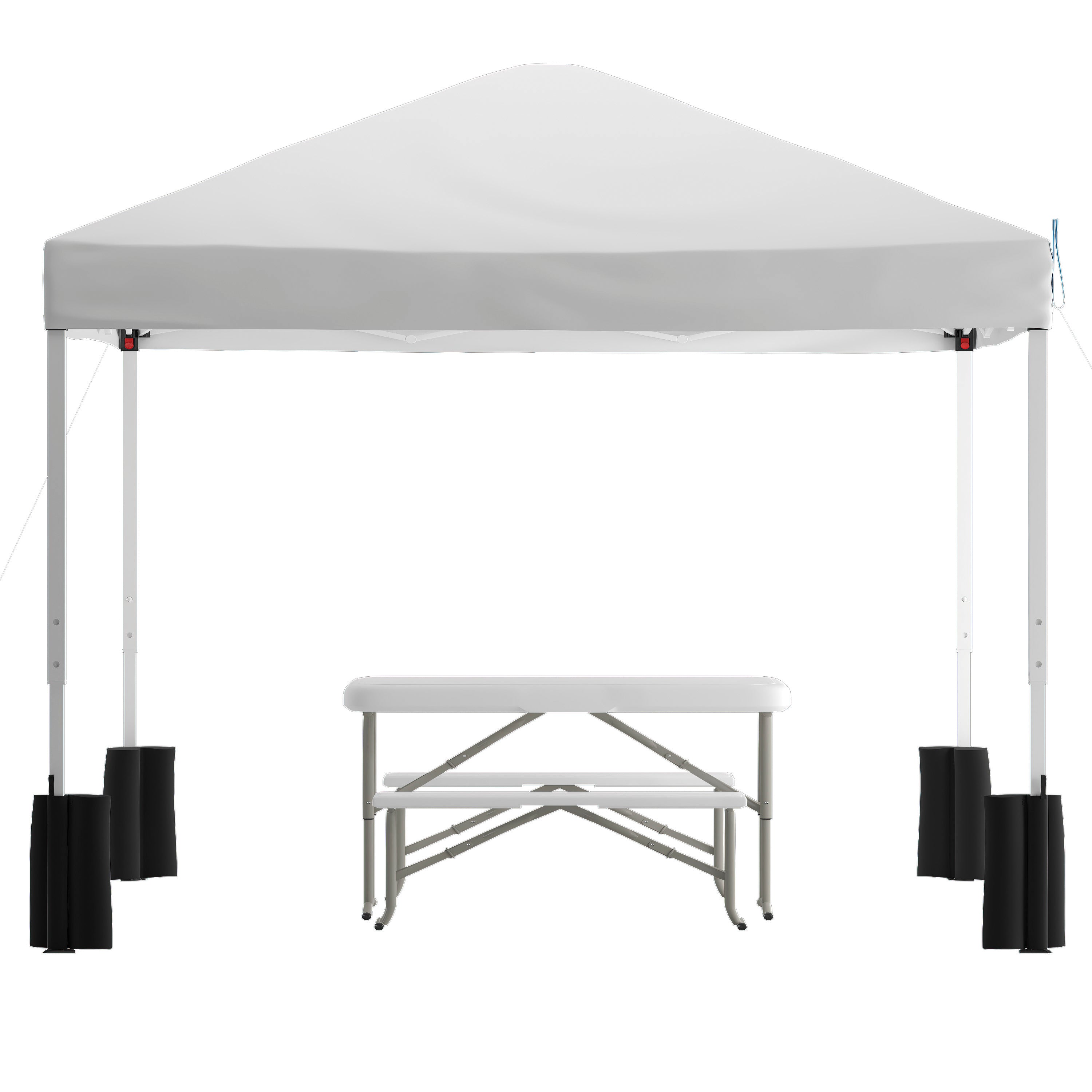 Harris 10'x10'WhitePopUpEventCanopyTentwithWheeledCaseandFoldingBenchSet-PortableTailgate,Camping,EventSet