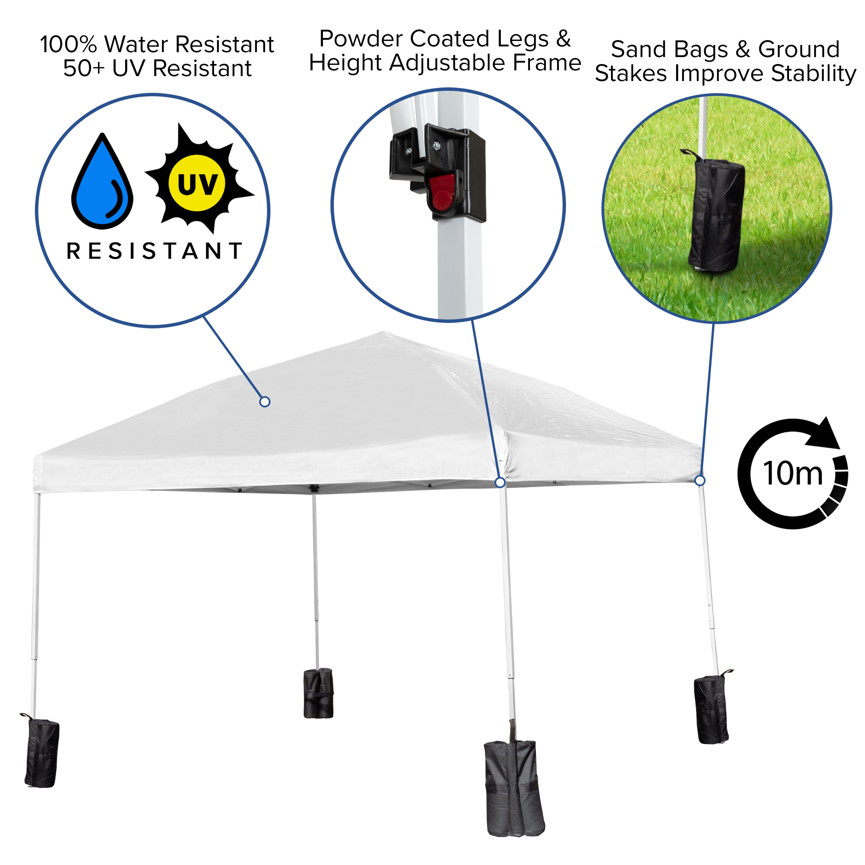 Harris 10'x10'WhitePopUpEventCanopyTentwithWheeledCaseandFoldingBenchSet-PortableTailgate,Camping,EventSet