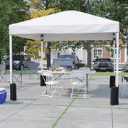 Otis Portable Tailgate/Event Tent Set-10'x10' Wheeled White Pop Up Canopy Tent, 6-Foot Bi-Fold Table, 4 White Folding Chairs