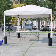 Otis 10'x10' White Pop Up Canopy Tent with Wheeled Case and 6-Foot Bi-Fold Folding Table with Carrying Handle - Tailgate Tent Set