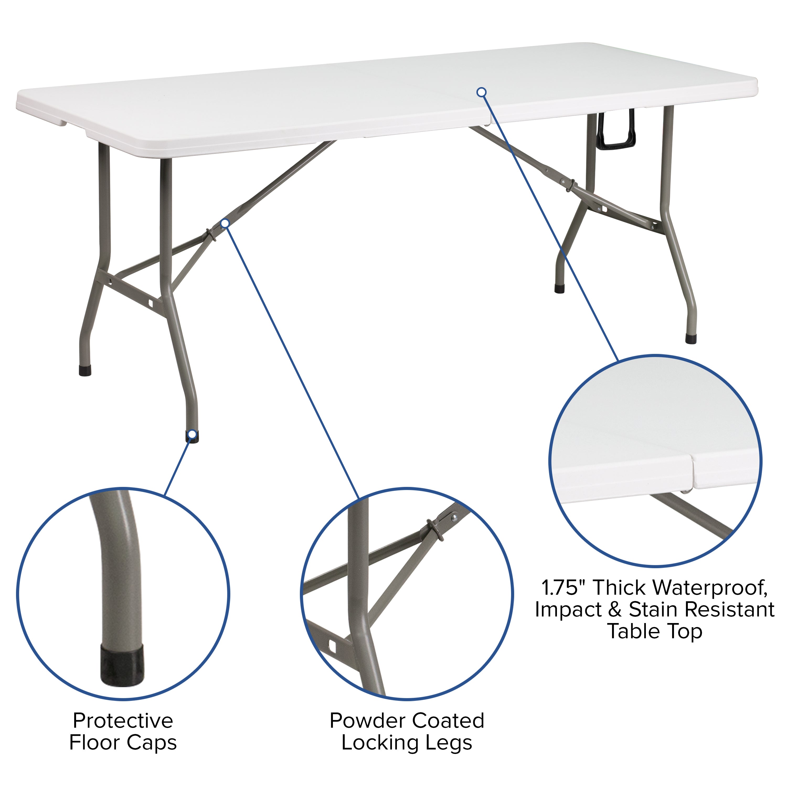 Otis 10'x10' White Pop Up Canopy Tent with Wheeled Case and 6-Foot Bi-Fold Folding Table with Carrying Handle - Tailgate Tent Set