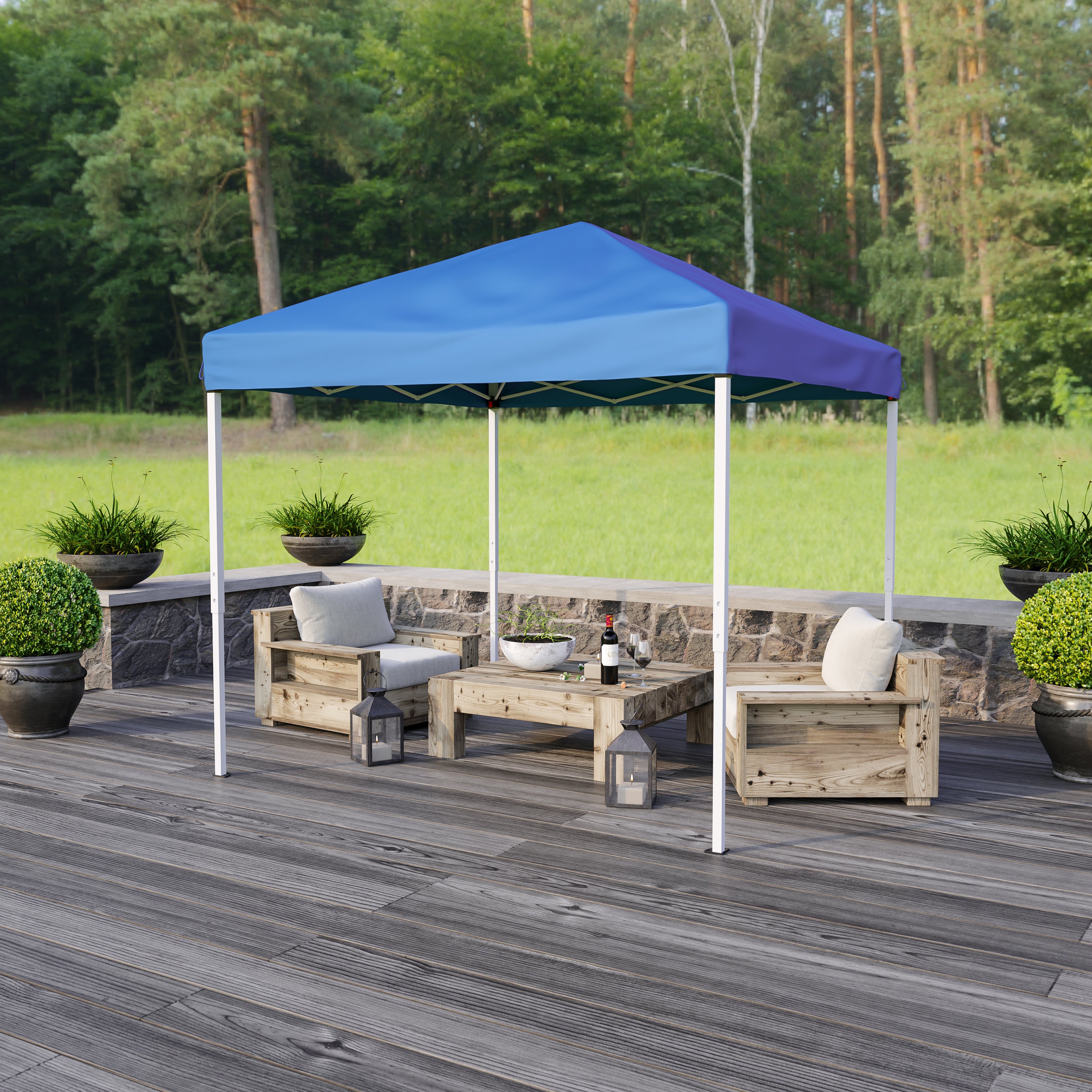 Harris 8'x8' Blue Outdoor Pop Up Event Slanted Leg Canopy Tent with Carry Bag