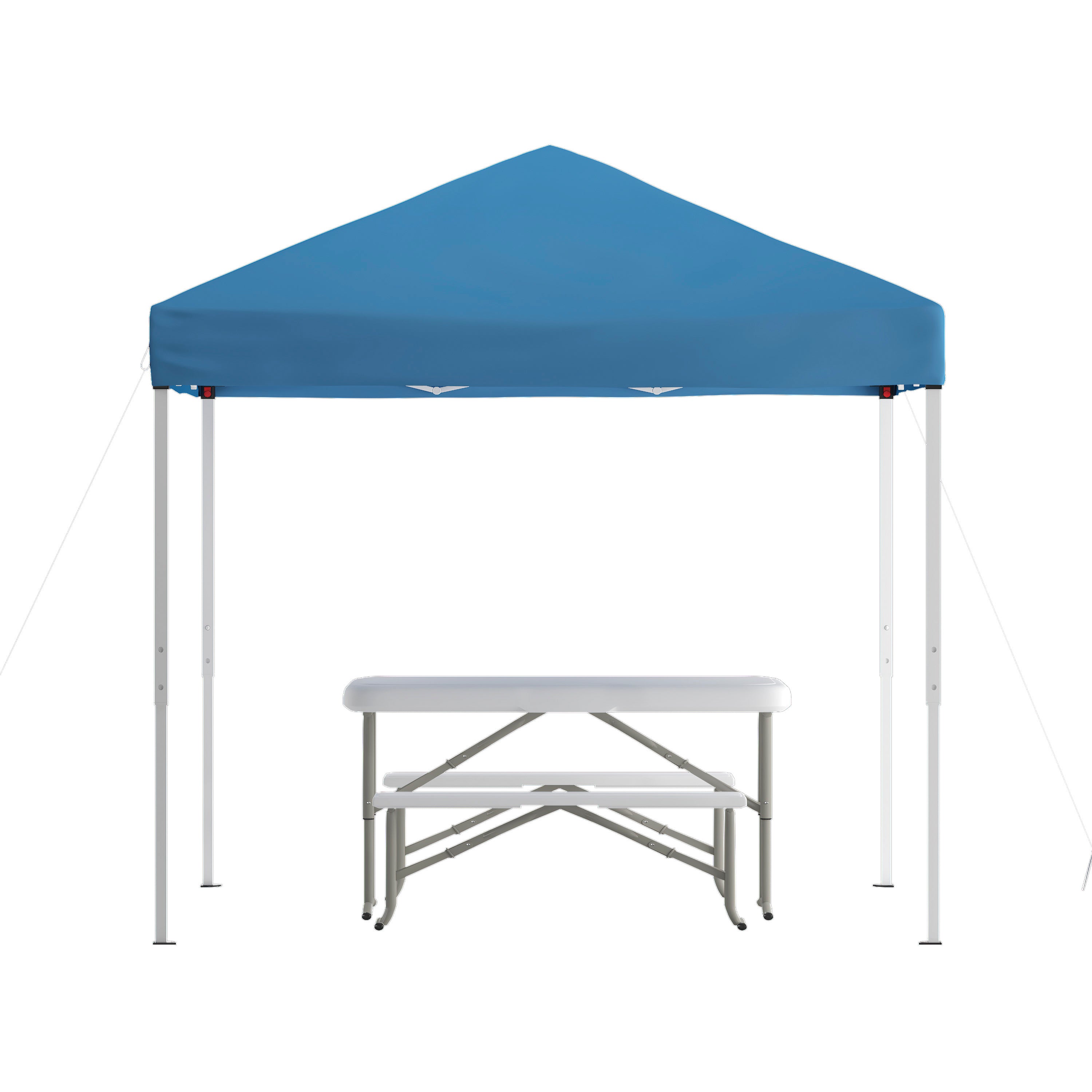 Kramer 8'x8' Blue Pop Up Event Canopy Tent with Carry Bag and Folding Bench Set - Portable Tailgate, Camping, Event Set