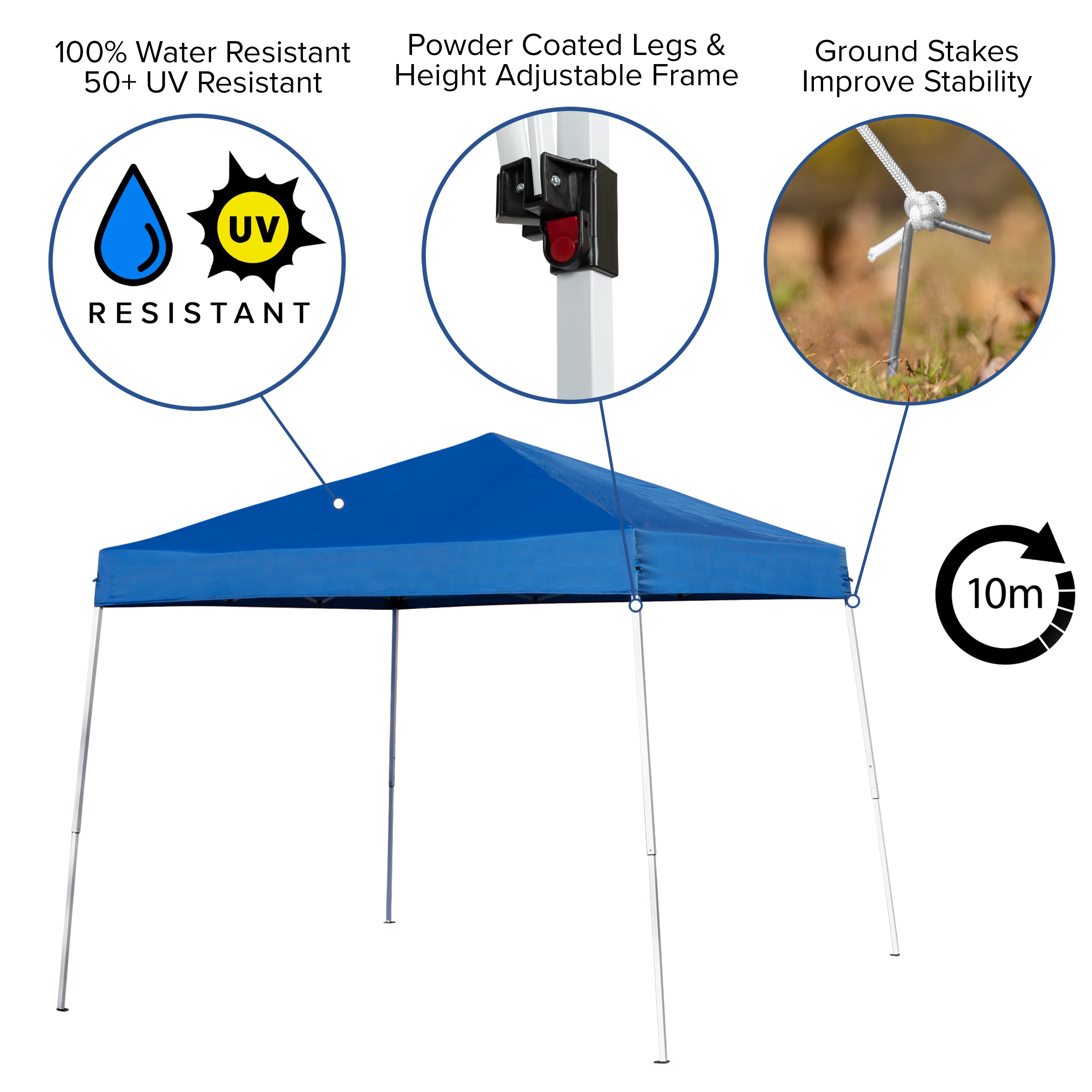 Kramer 8'x8' Blue Pop Up Event Canopy Tent with Carry Bag and Folding Bench Set - Portable Tailgate, Camping, Event Set