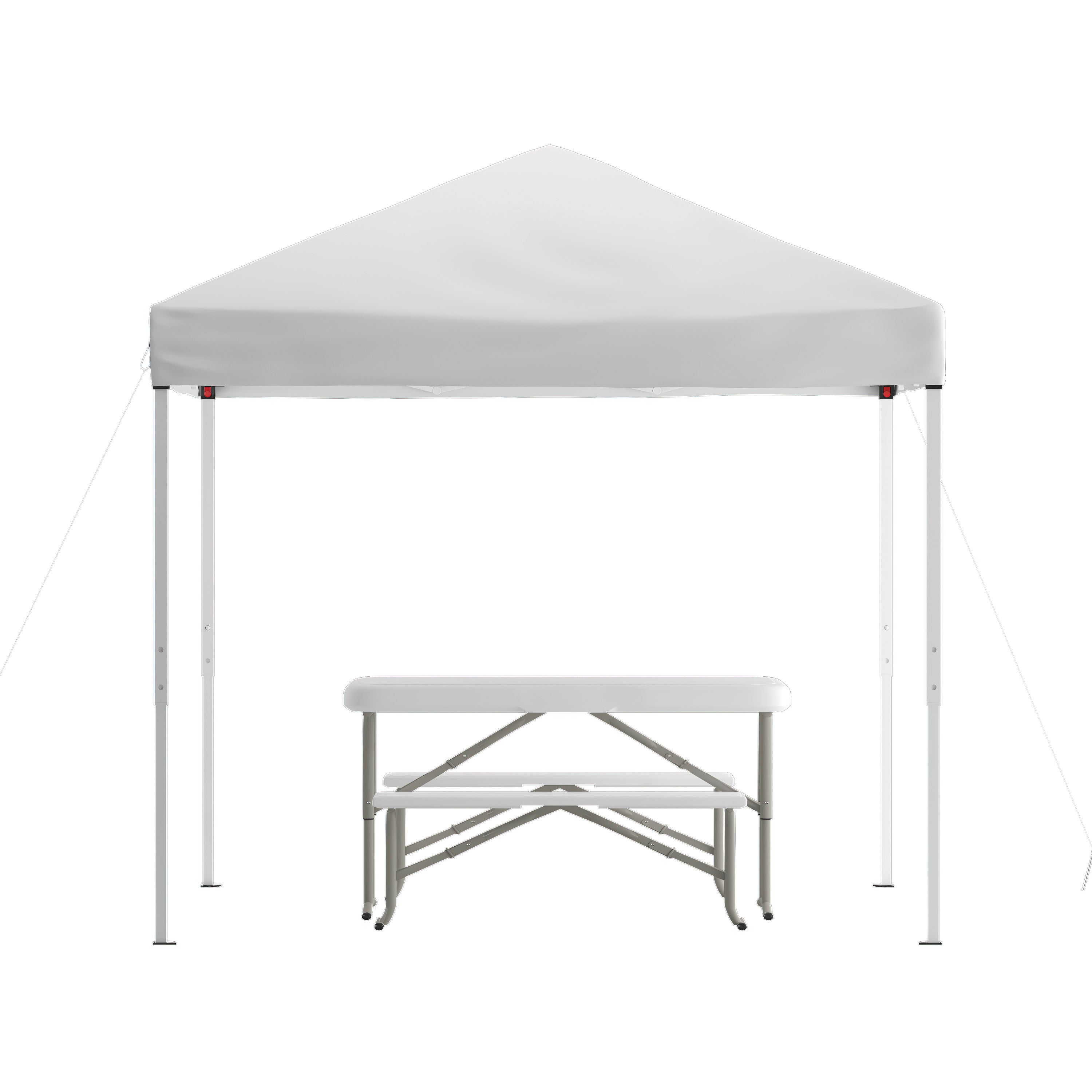 Kramer 8'x8' White Pop Up Event Canopy Tent with Carry Bag and Folding Bench Set - Portable Tailgate, Camping, Event Set