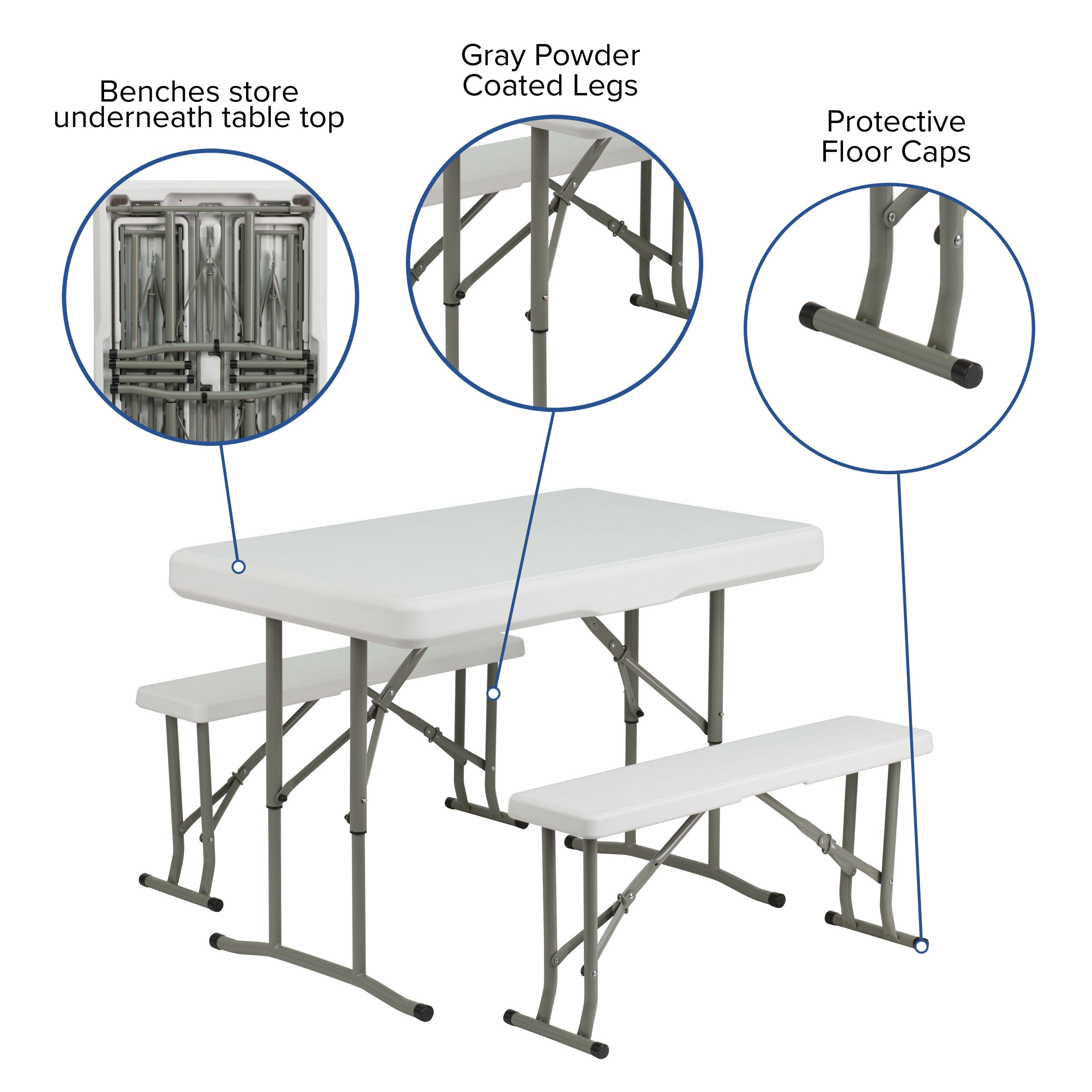 Kramer 8'x8' White Pop Up Event Canopy Tent with Carry Bag and Folding Bench Set - Portable Tailgate, Camping, Event Set