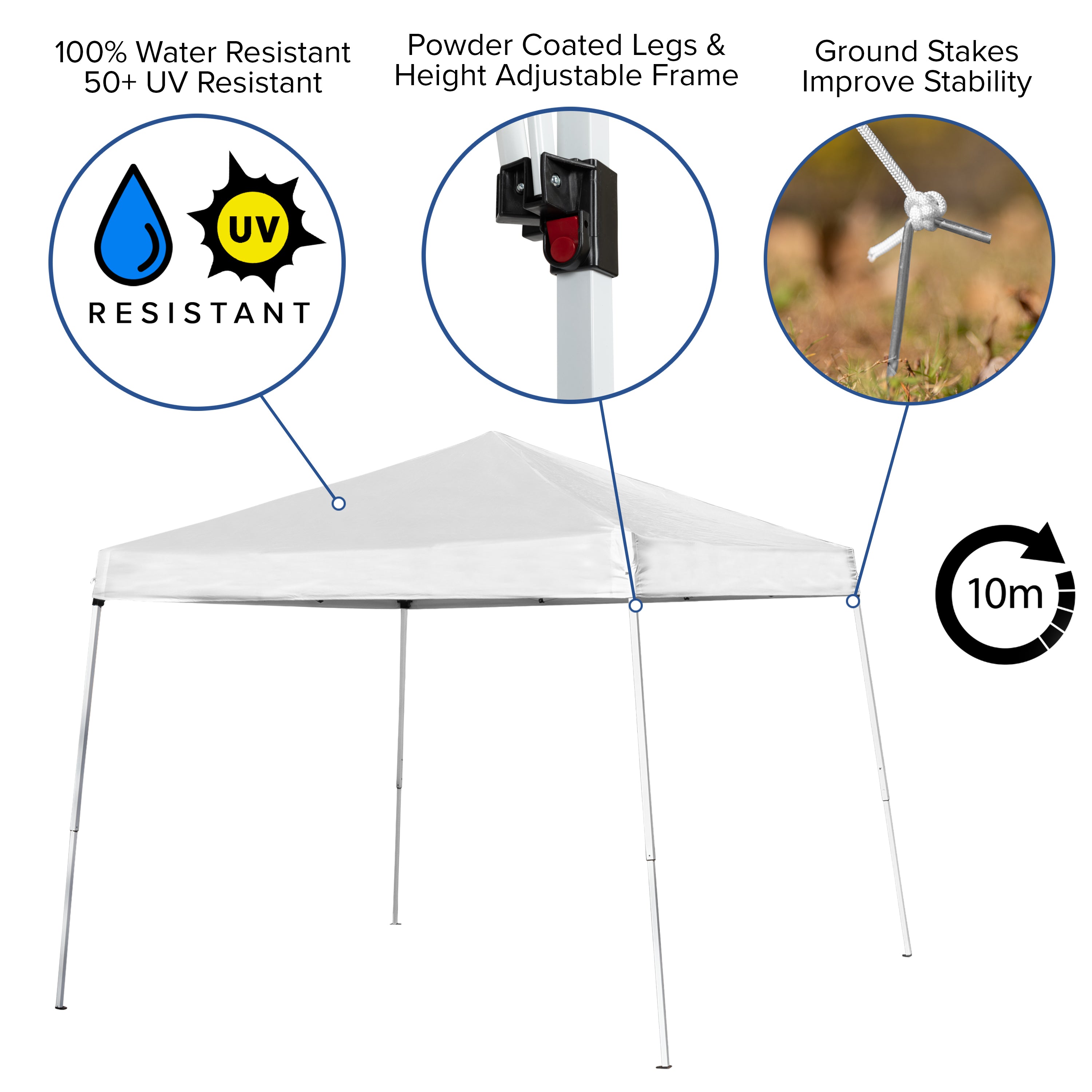 Otis 8'x8' White Pop Up Event Canopy Tent with Carry Bag and 6-Foot Bi-Fold Folding Table with Carrying Handle - Tailgate Tent Set