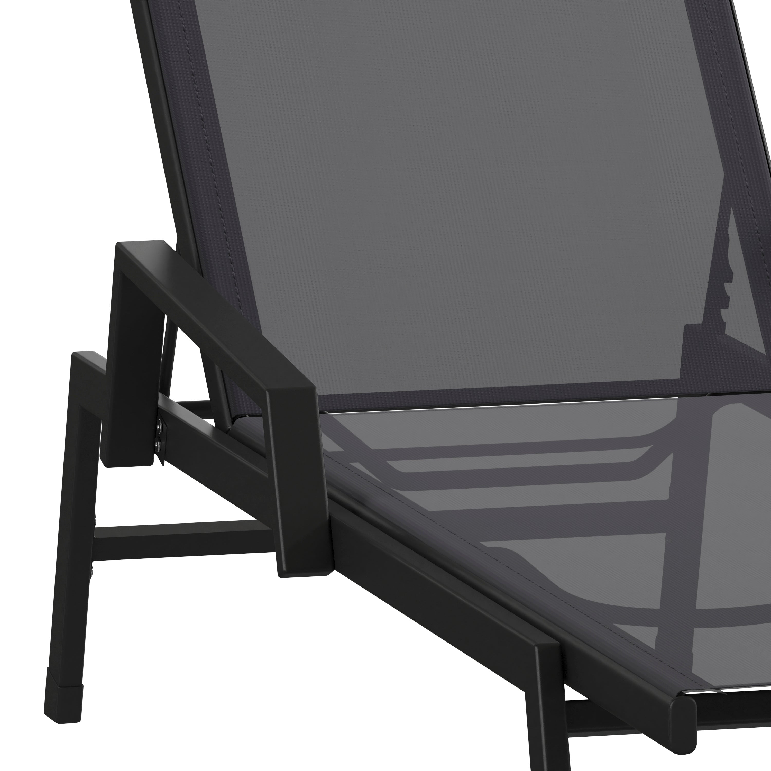 Brazos Adjustable Chaise Lounge Chair with Arms, All-Weather Outdoor Five-Position Recliner, Black/Black