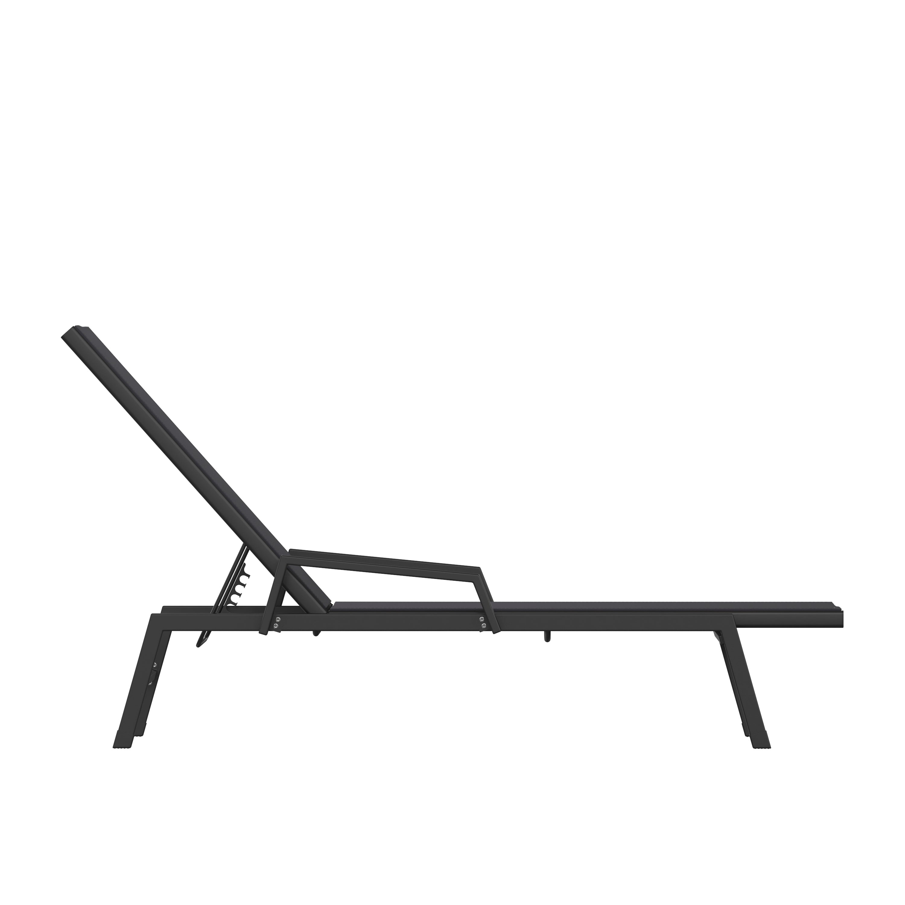 Brazos Adjustable Chaise Lounge Chair with Arms, All-Weather Outdoor Five-Position Recliner, Black/Black
