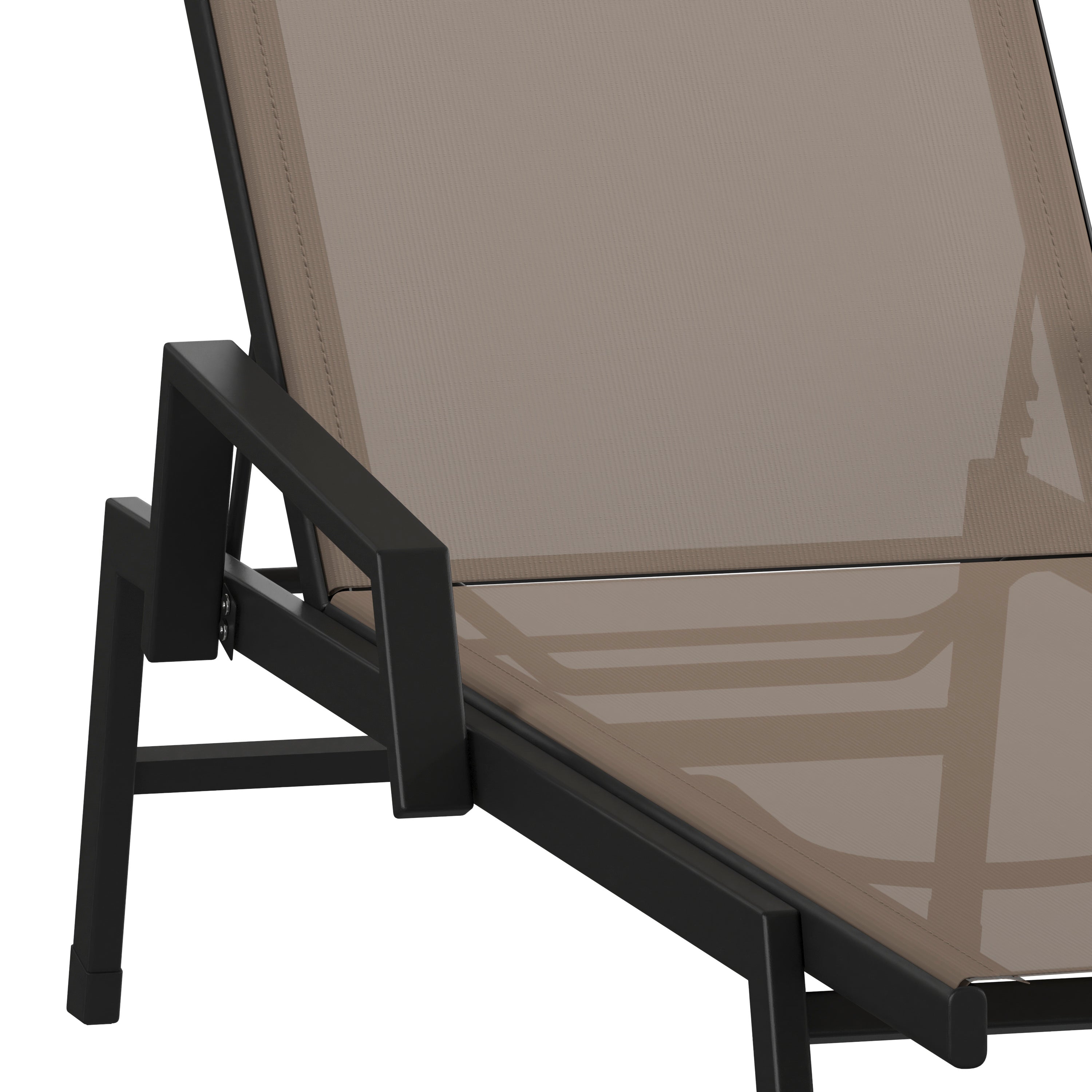 Brazos Adjustable Chaise Lounge Chair with Arms, All-Weather Outdoor Five-Position Recliner, Black/Brown