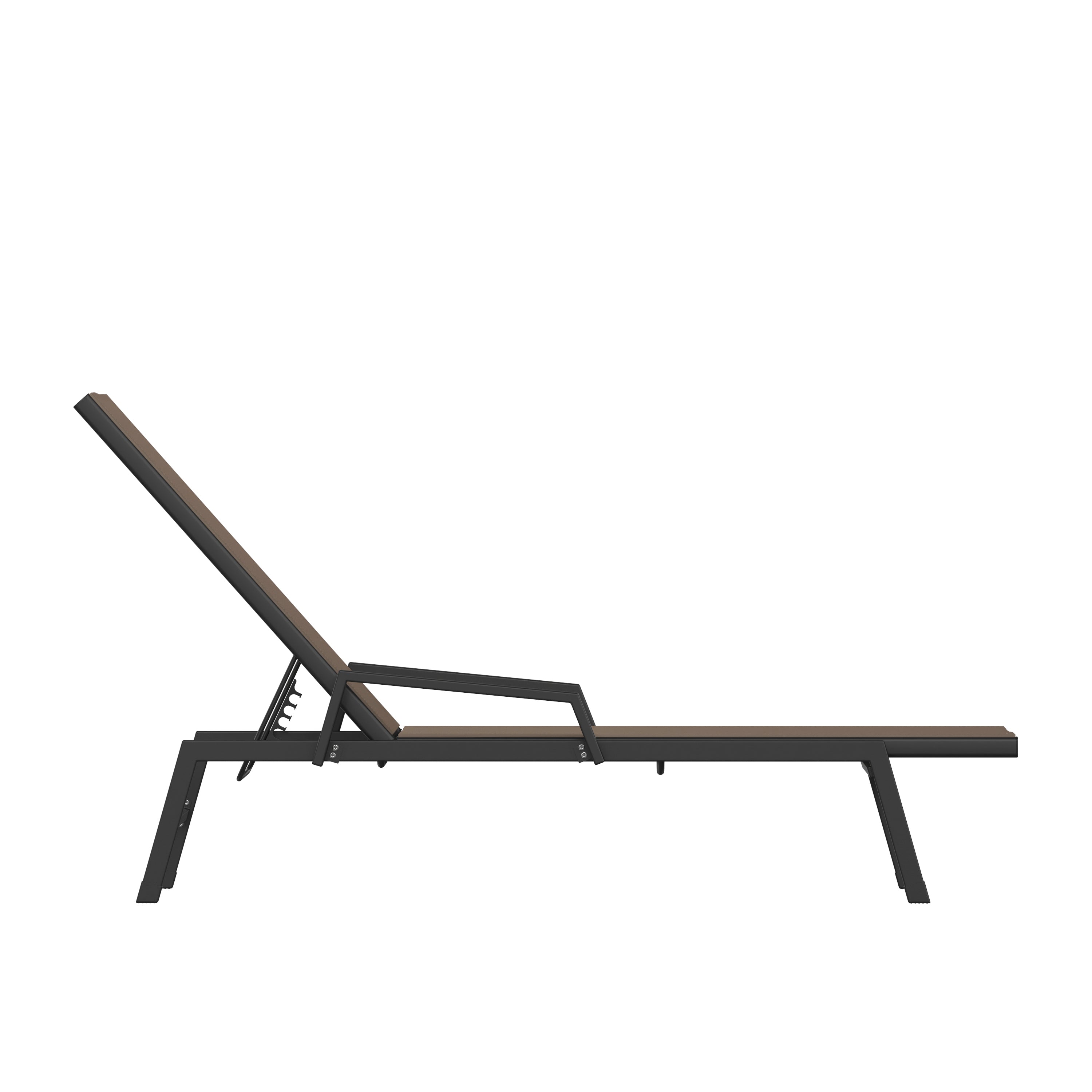 Brazos Adjustable Chaise Lounge Chair with Arms, All-Weather Outdoor Five-Position Recliner, Black/Brown