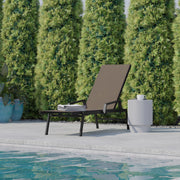 Brazos Adjustable Chaise Lounge Chair with Arms, All-Weather Outdoor Five-Position Recliner, Black/Brown