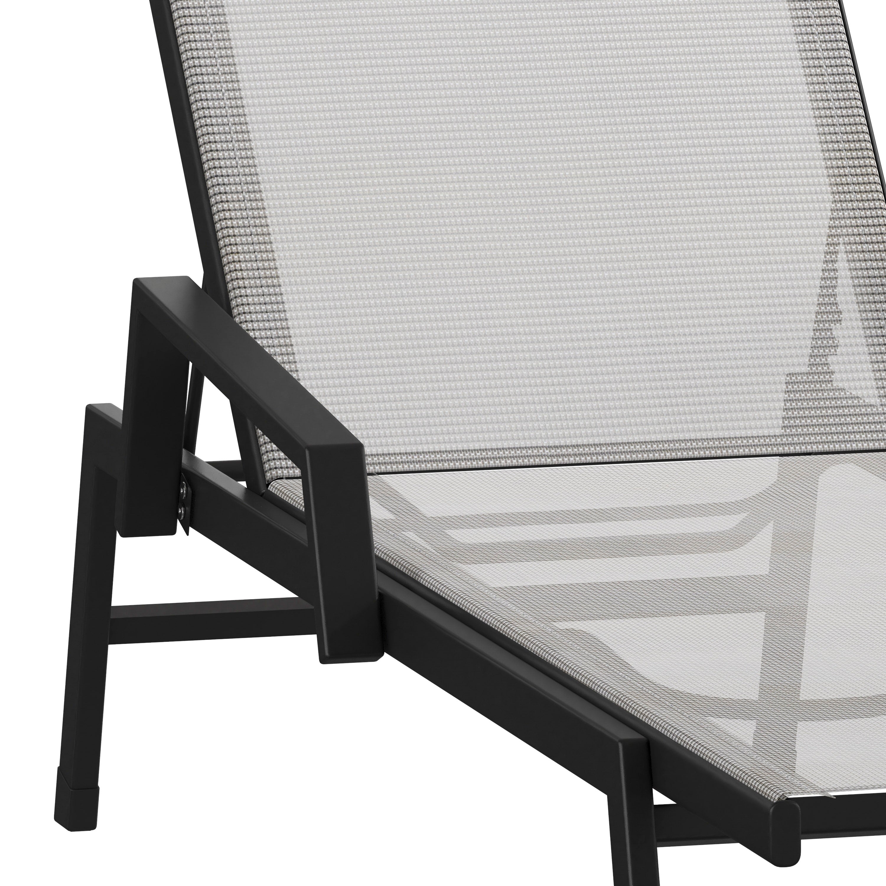 Brazos Adjustable Chaise Lounge Chair with Arms, All-Weather Outdoor Five-Position Recliner, Black/Gray