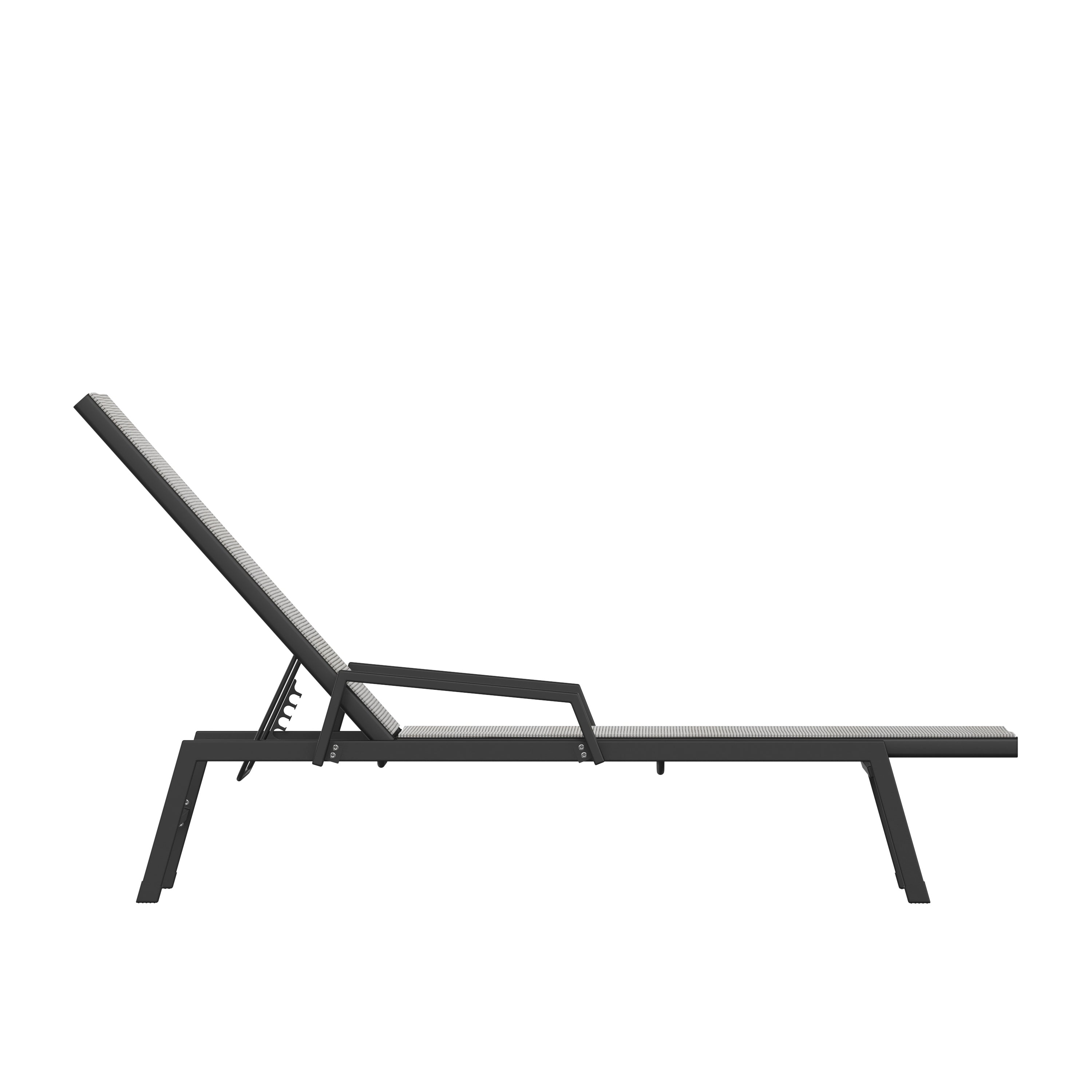 Brazos Adjustable Chaise Lounge Chair with Arms, All-Weather Outdoor Five-Position Recliner, Black/Gray