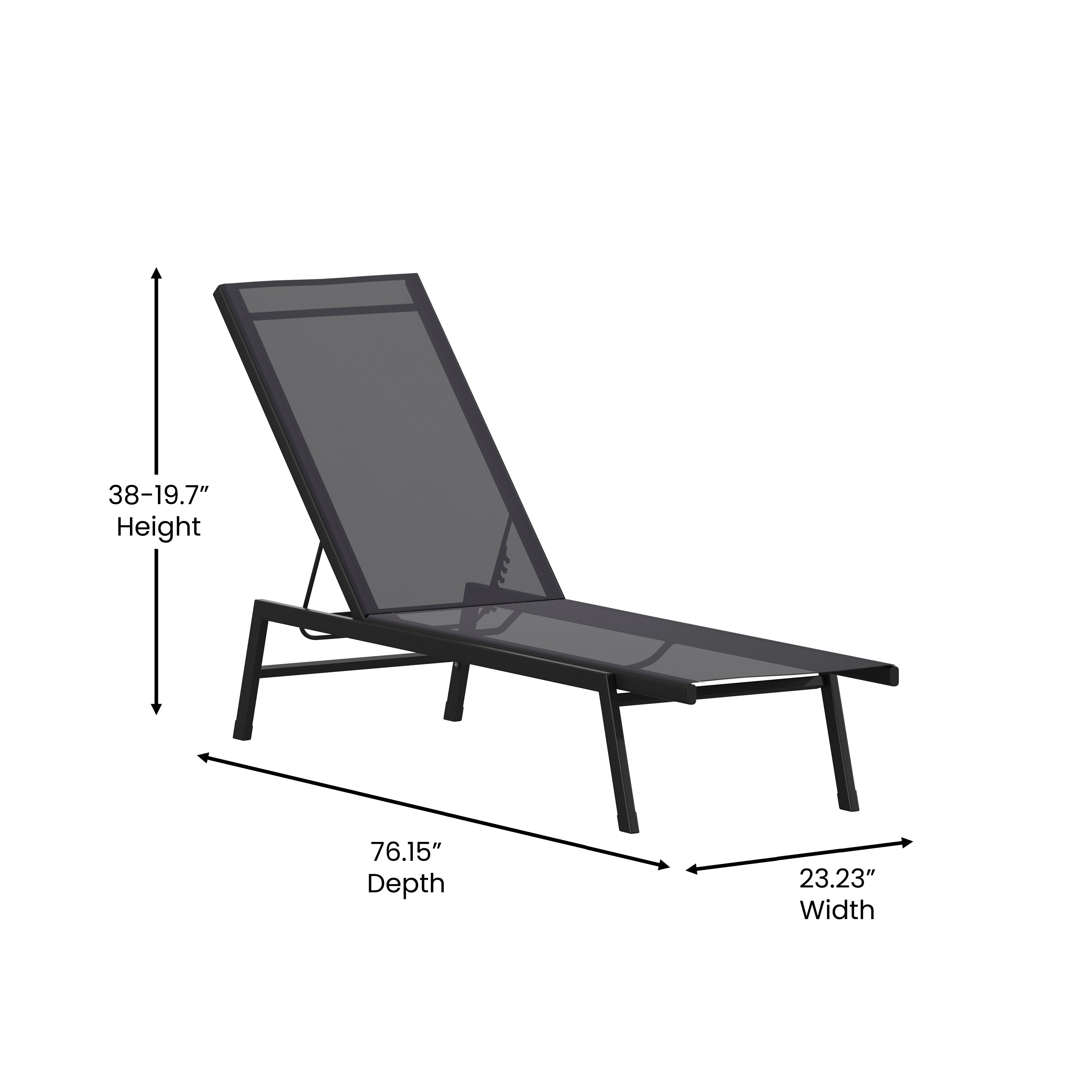 Brazos Adjustable Chaise Lounge Chair, Outdoor Five-Position Recliner, All Weather, Black/Black