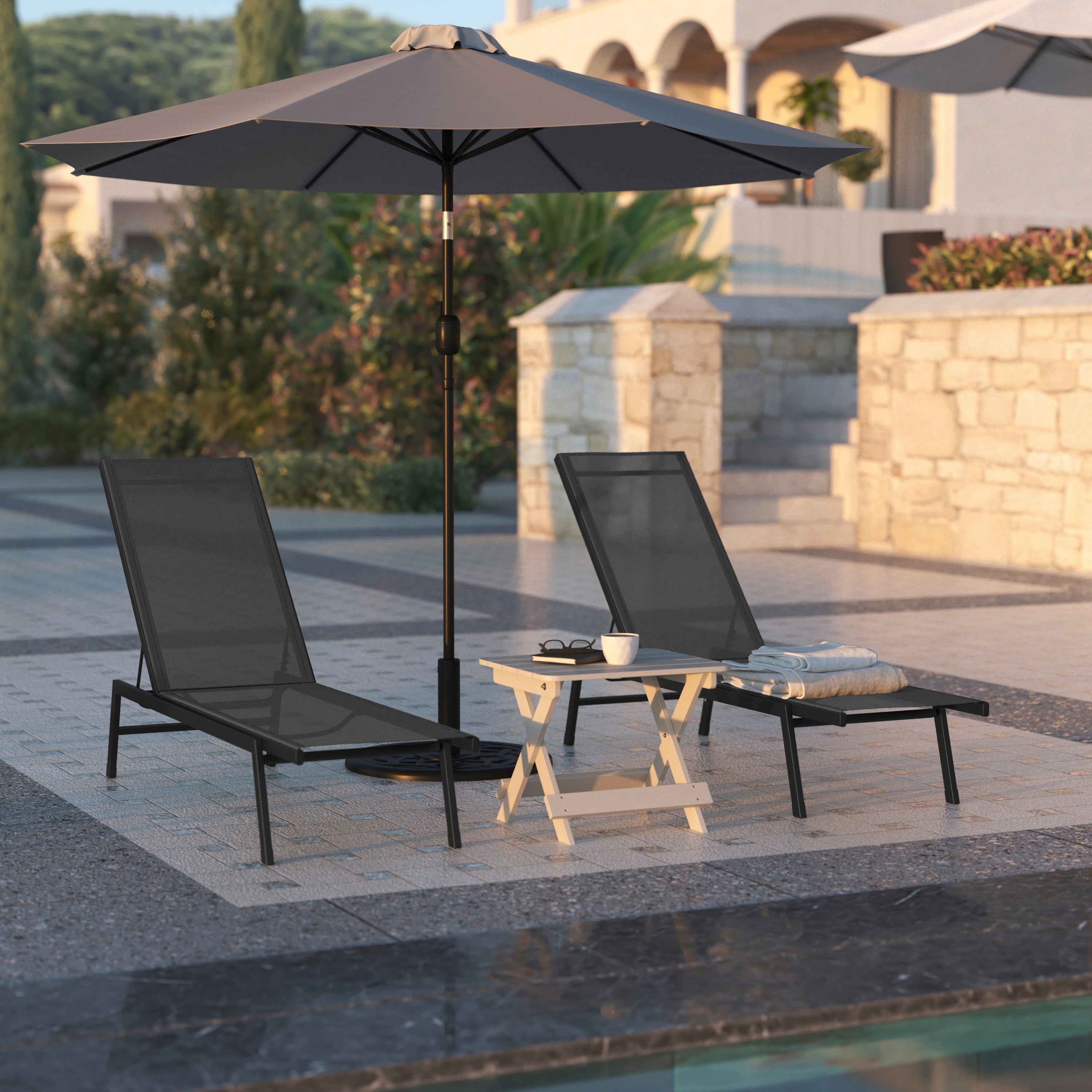 Brazos Adjustable Chaise Lounge Chair, Outdoor Five-Position Recliner, All Weather, Black/Black