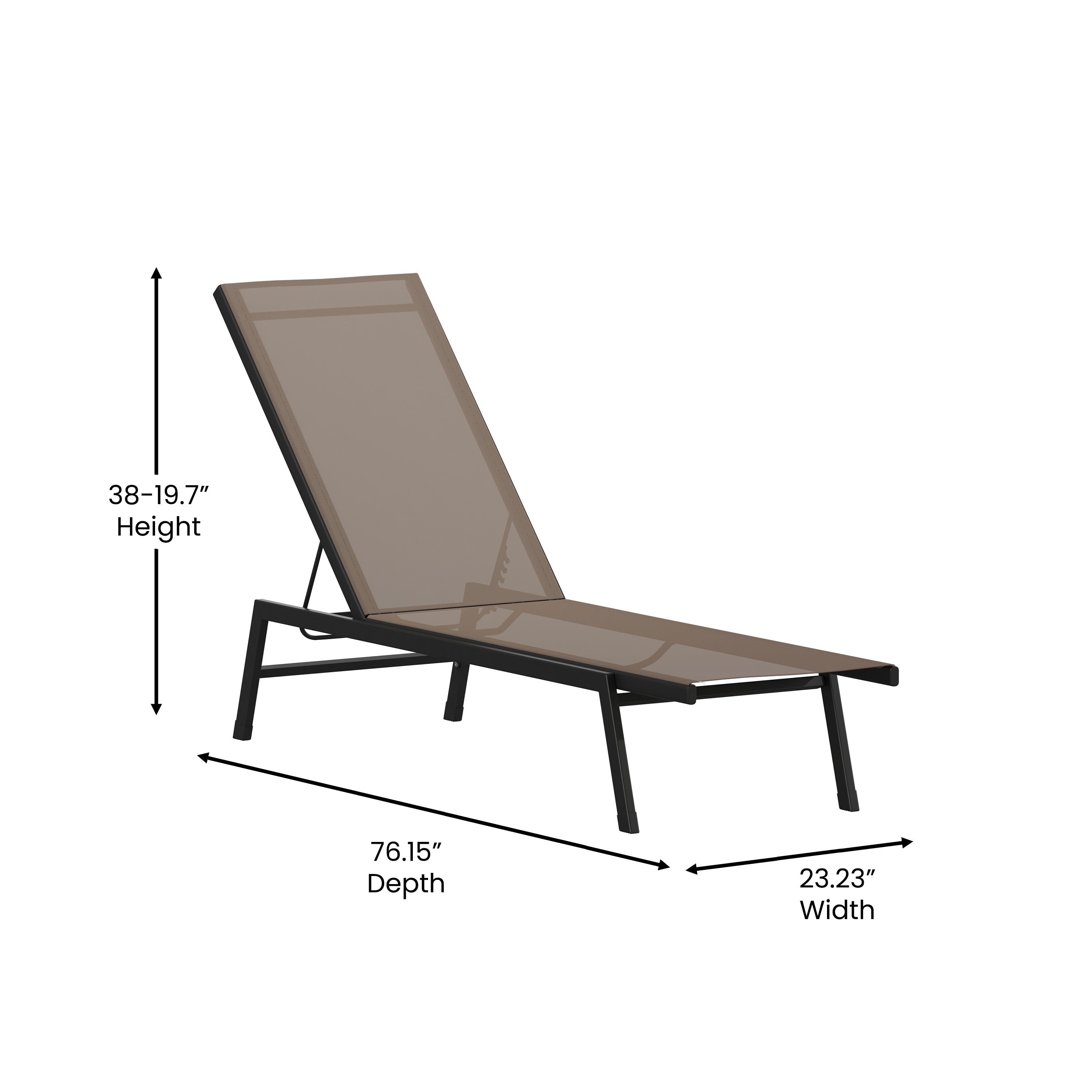Brazos Adjustable Chaise Lounge Chair, Outdoor Five-Position Recliner, All Weather, Black/Brown