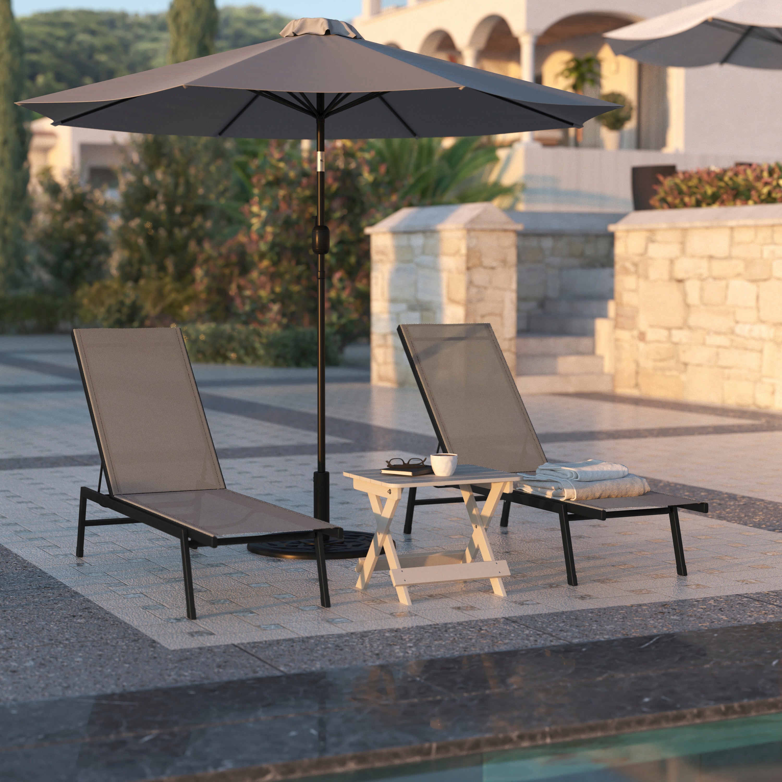 Brazos Adjustable Chaise Lounge Chair, Outdoor Five-Position Recliner, All Weather, Black/Brown