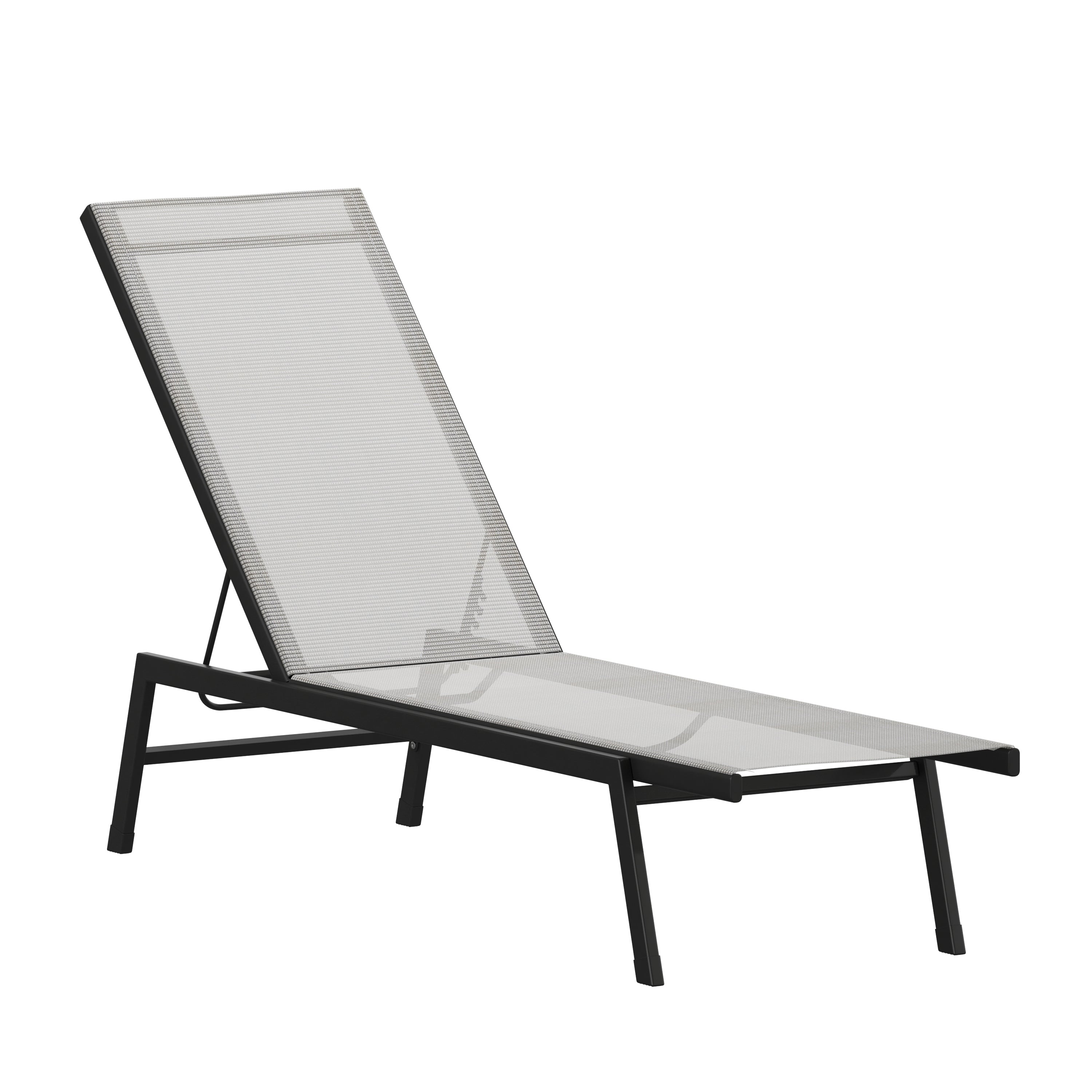 Brazos Adjustable Chaise Lounge Chair, Outdoor Five-Position Recliner, All Weather, Black/Gray