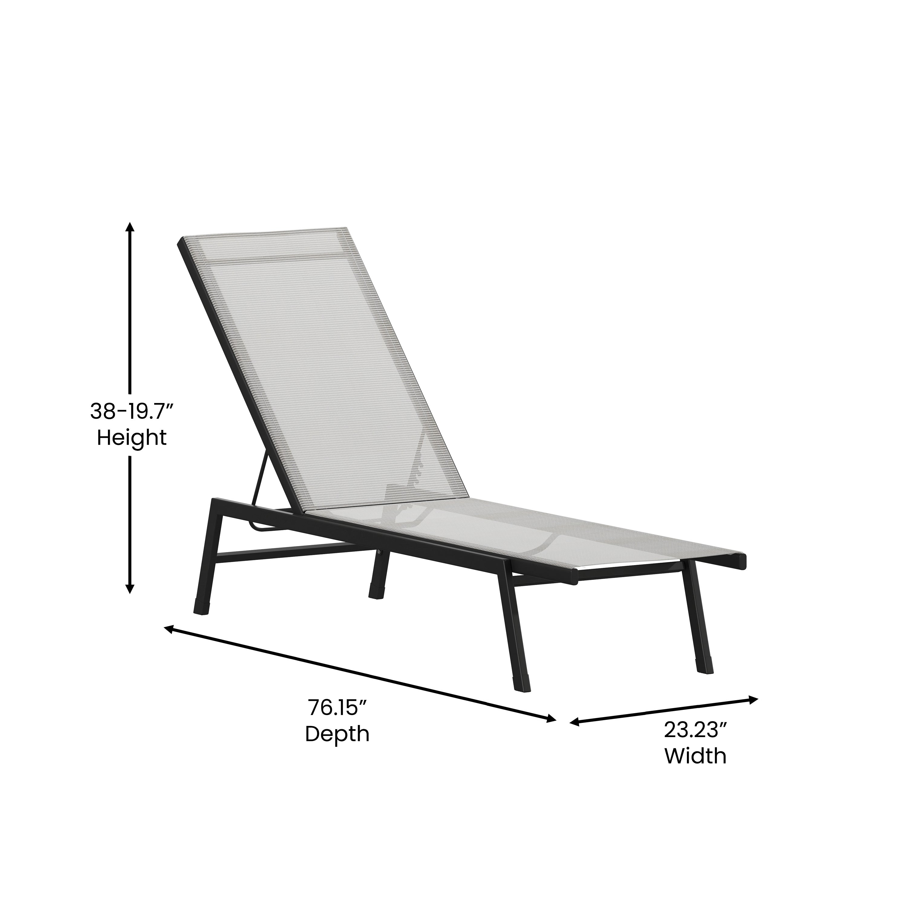 Brazos Adjustable Chaise Lounge Chair, Outdoor Five-Position Recliner, All Weather, Black/Gray