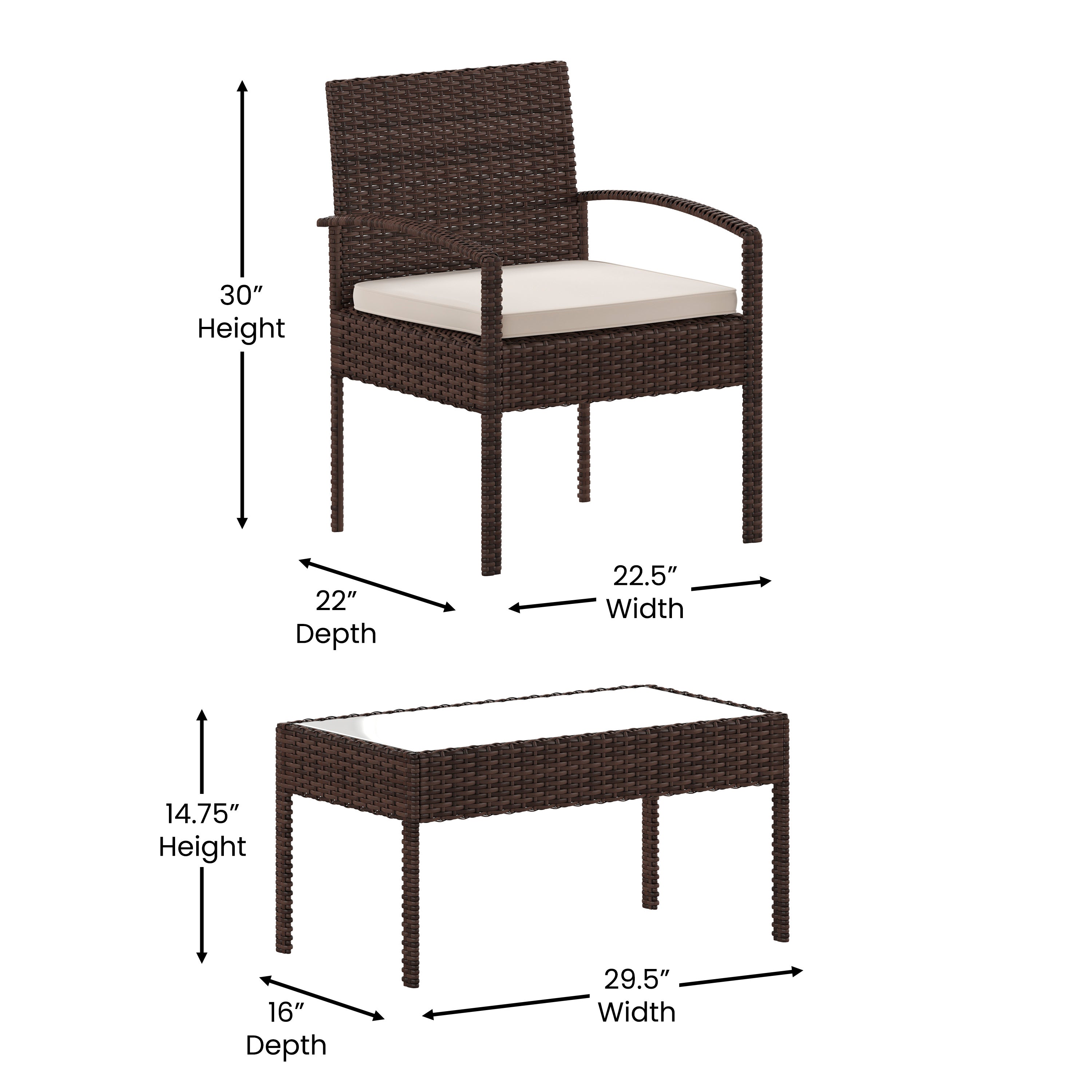Aransas Series 4 Piece Brown Patio Set with Steel Frame and Beige Cushions