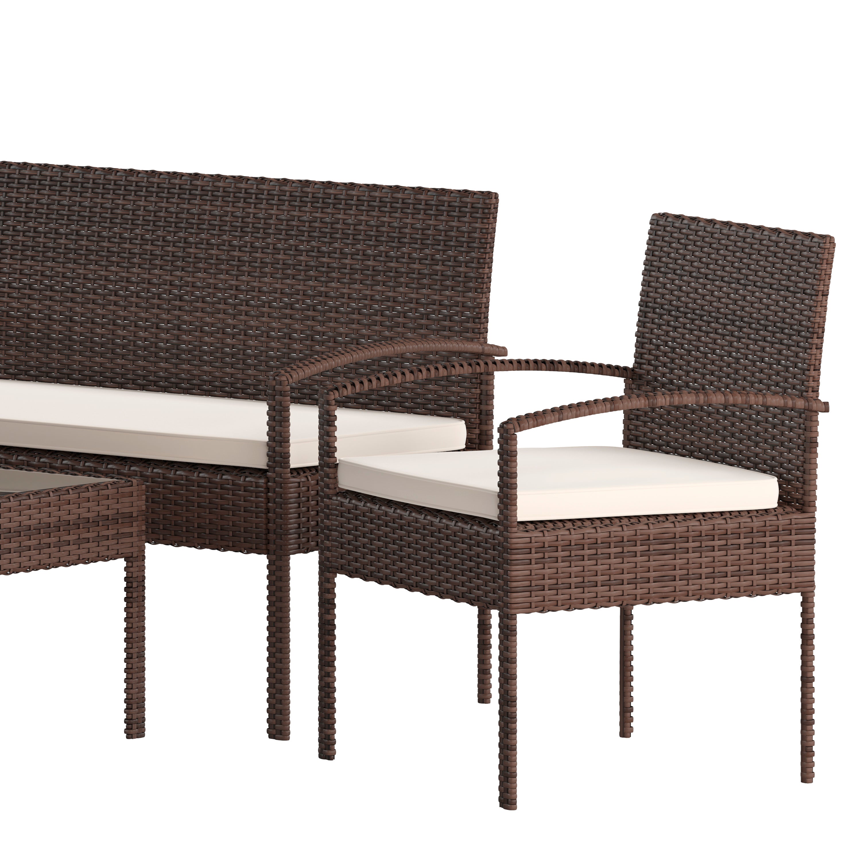 Aransas Series 4 Piece Brown Patio Set with Steel Frame and Beige Cushions