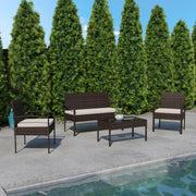 Aransas Series 4 Piece Brown Patio Set with Steel Frame and Beige Cushions