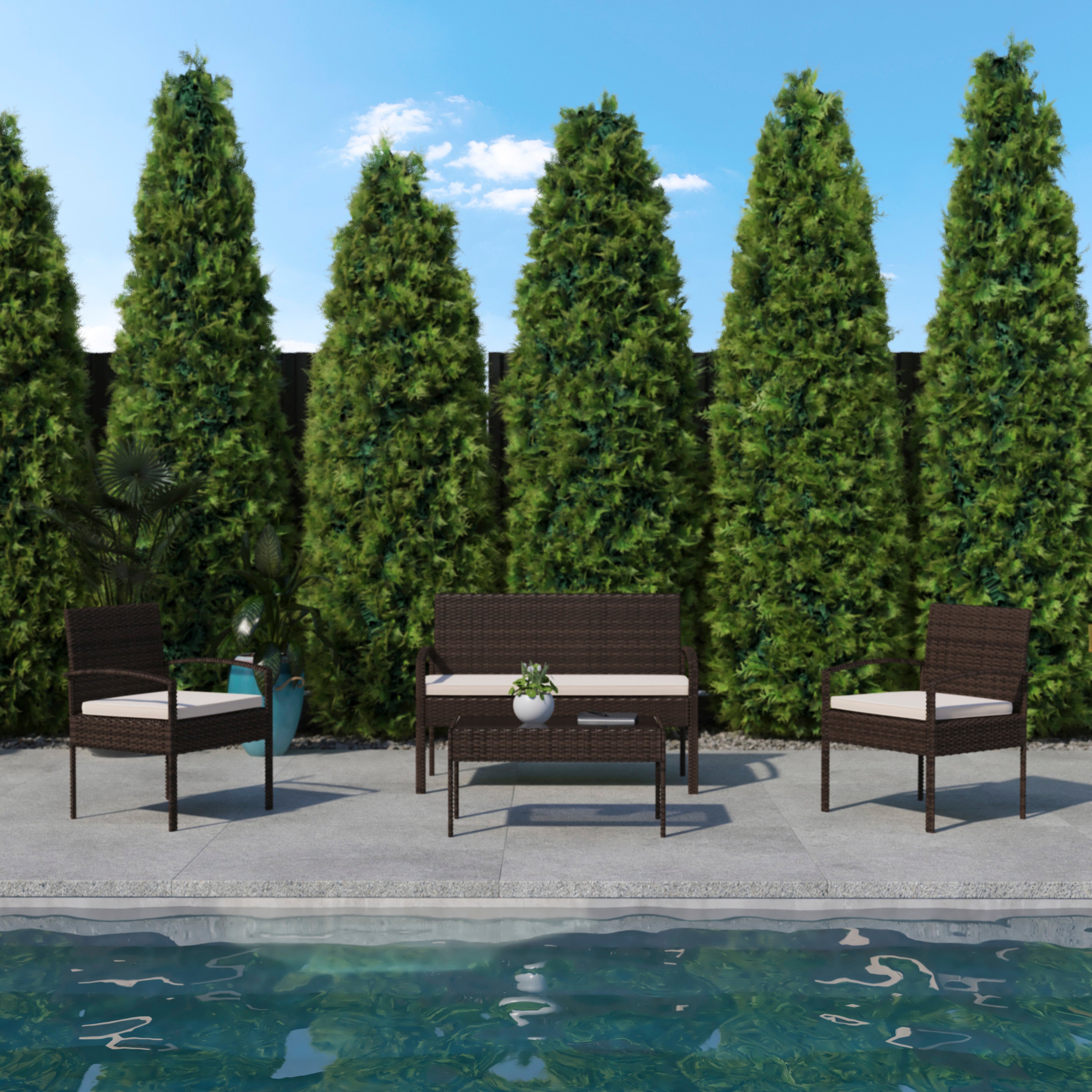 Aransas Series 4 Piece Brown Patio Set with Steel Frame and Beige Cushions