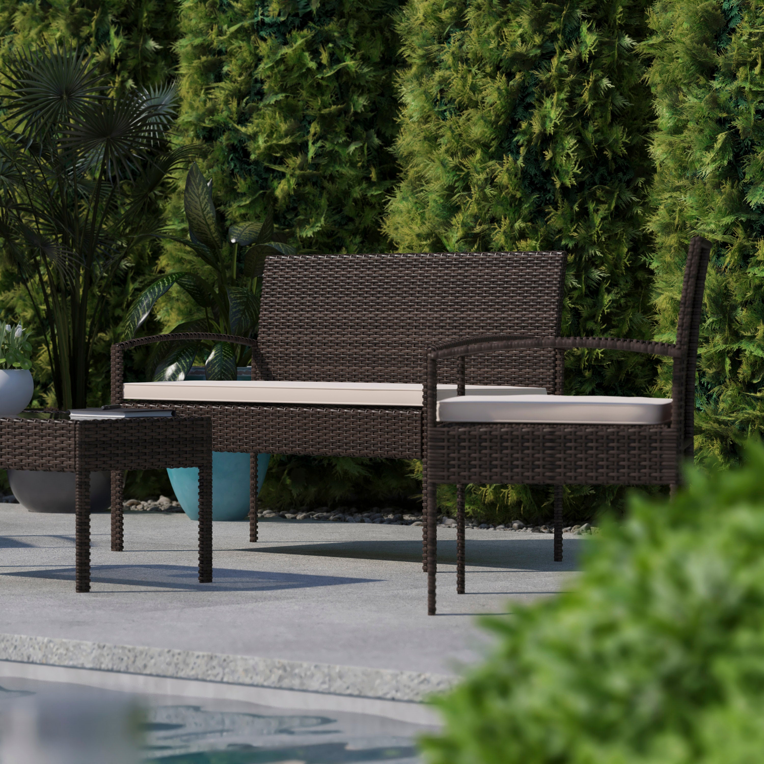 Aransas Series 4 Piece Brown Patio Set with Steel Frame and Beige Cushions
