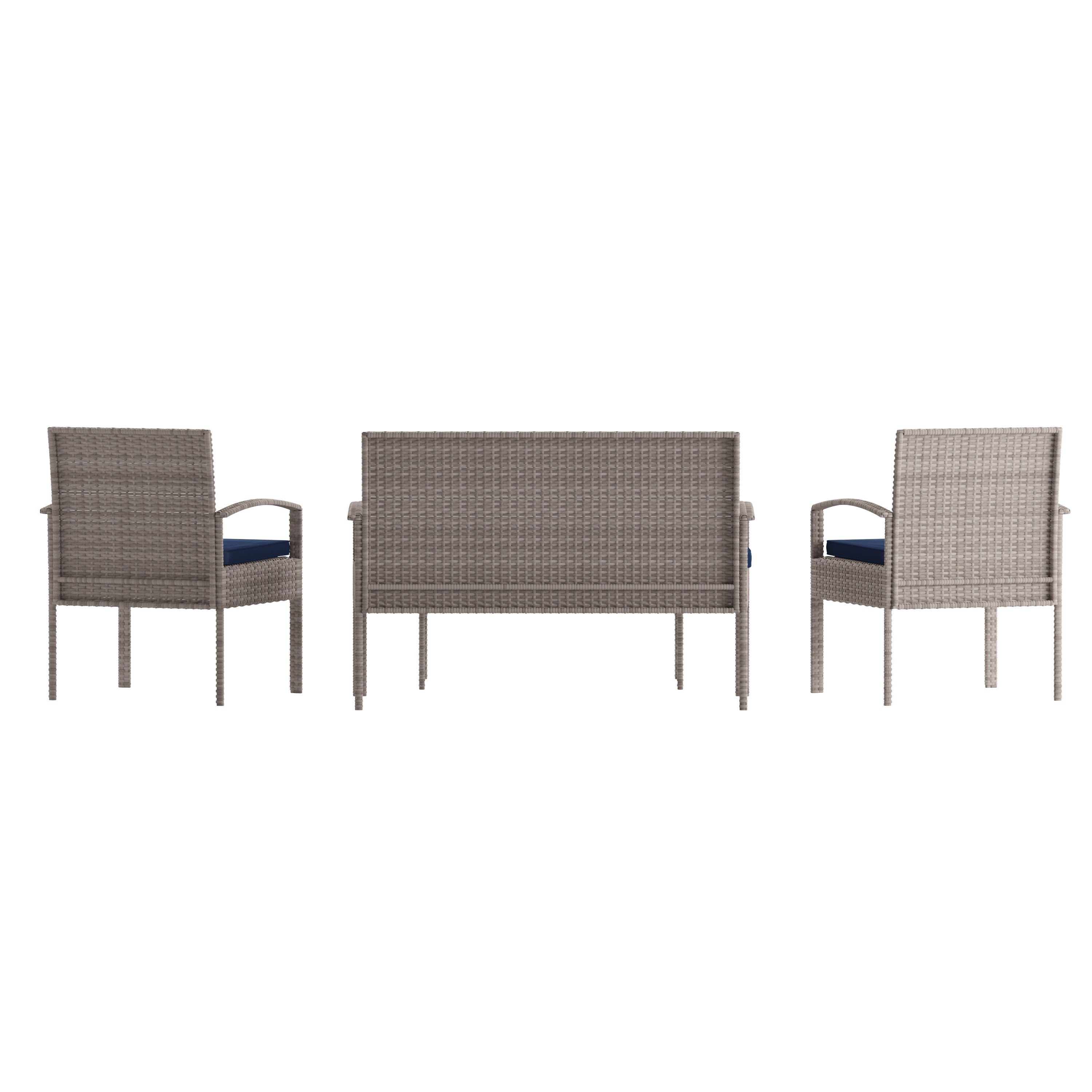 Aransas Series 4 Piece Gray Patio Set with Steel Frame and Navy Cushions