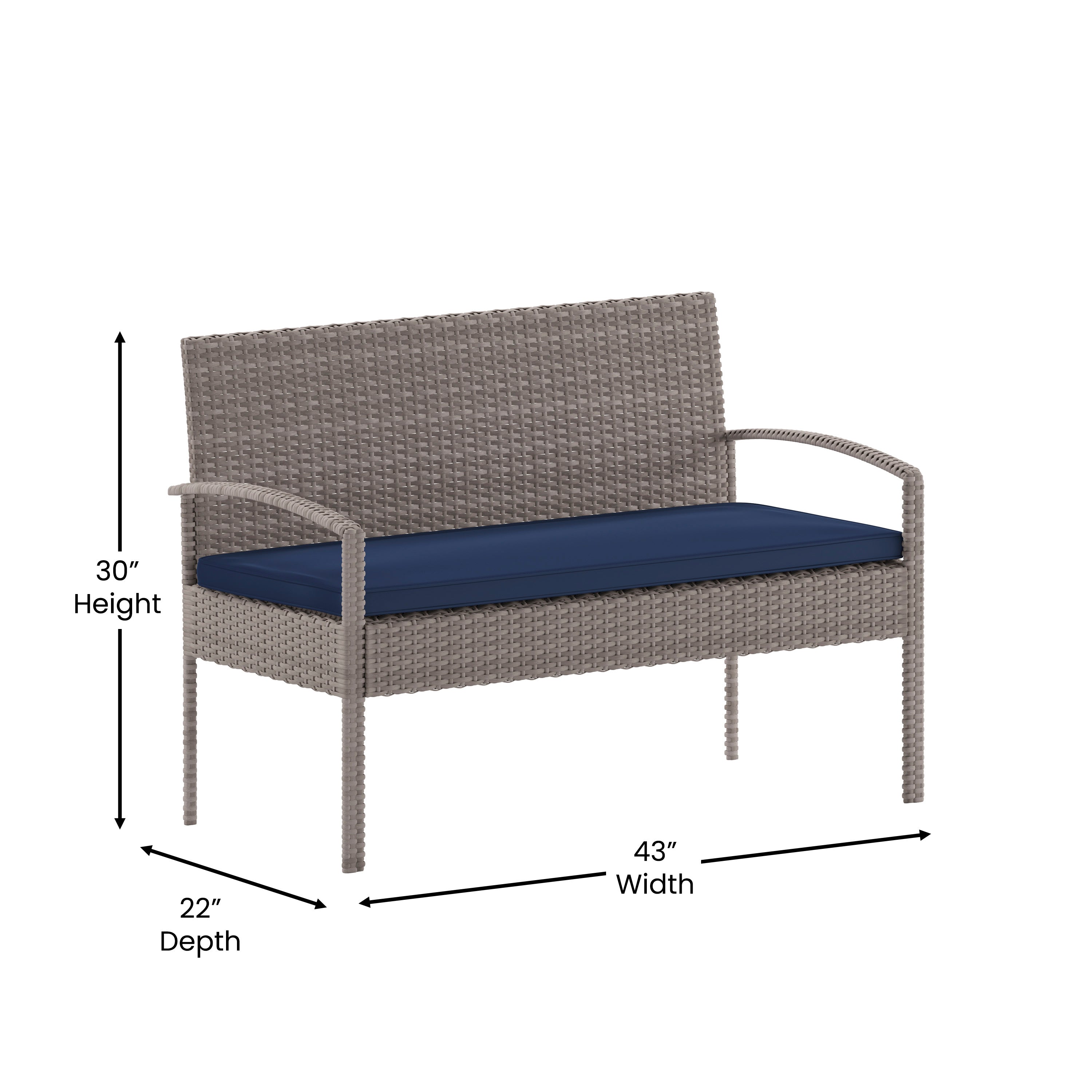 Aransas Series 4 Piece Gray Patio Set with Steel Frame and Navy Cushions