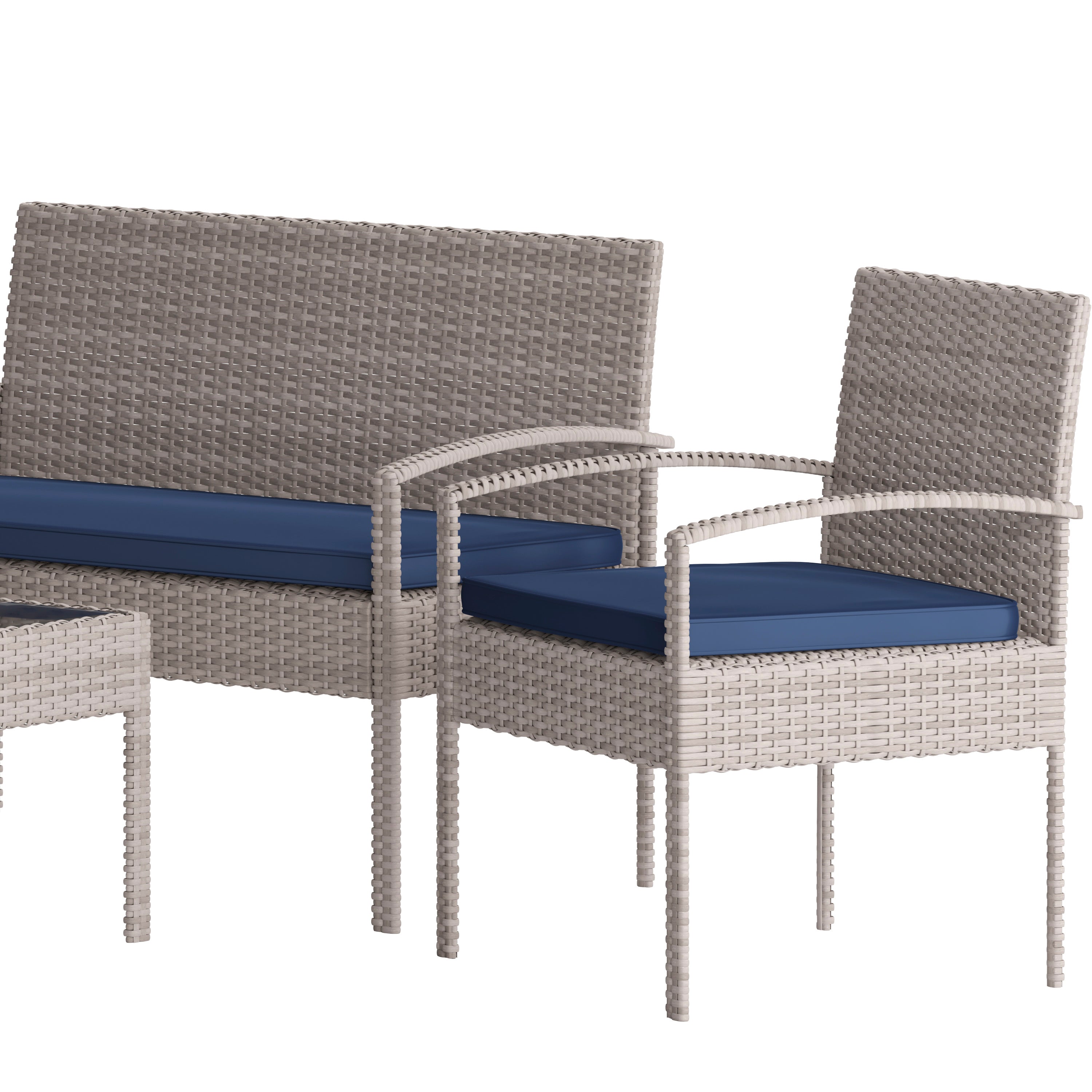 Aransas Series 4 Piece Gray Patio Set with Steel Frame and Navy Cushions