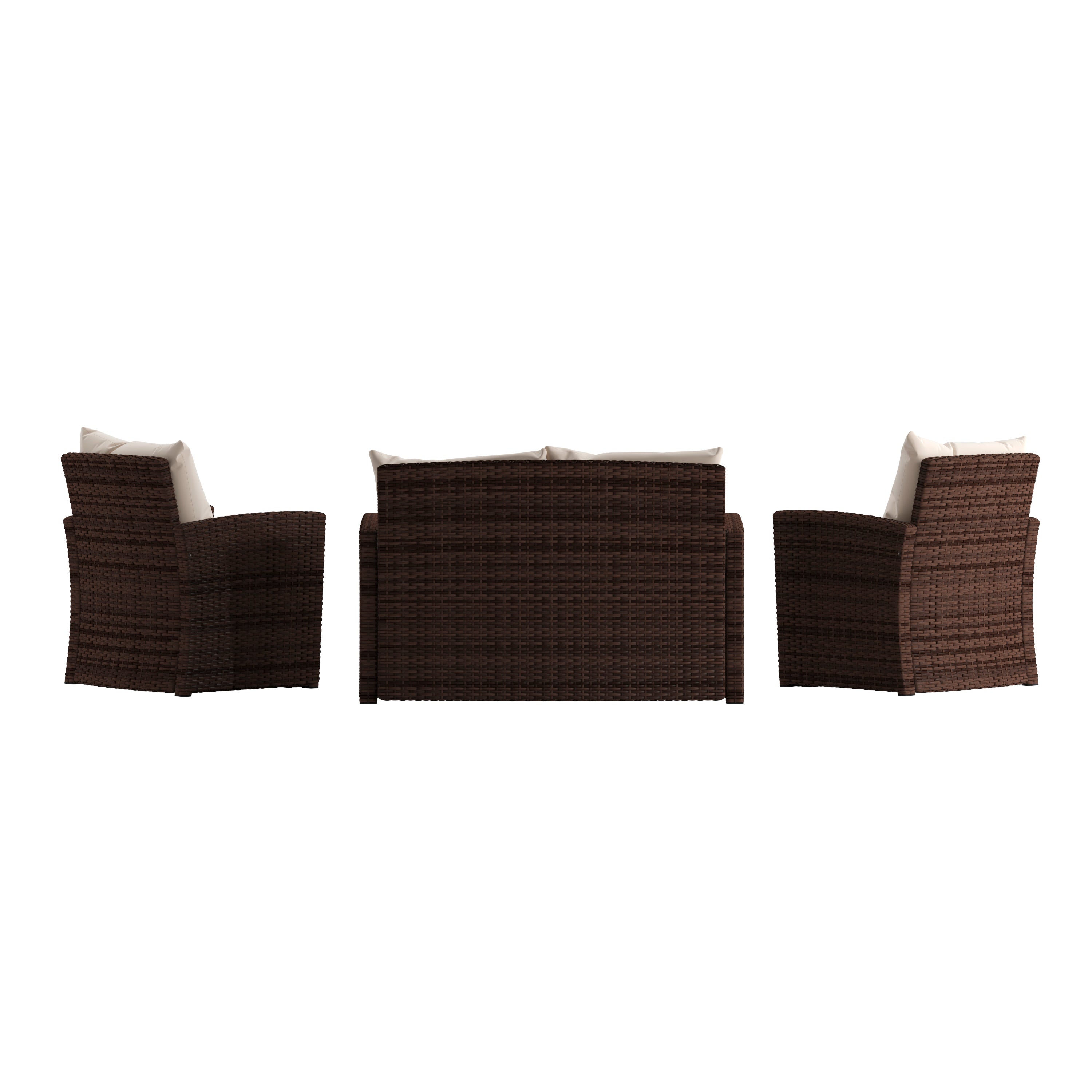 Aransas Series 4 Piece Brown Patio Set with Beige Back Pillows and Seat Cushions