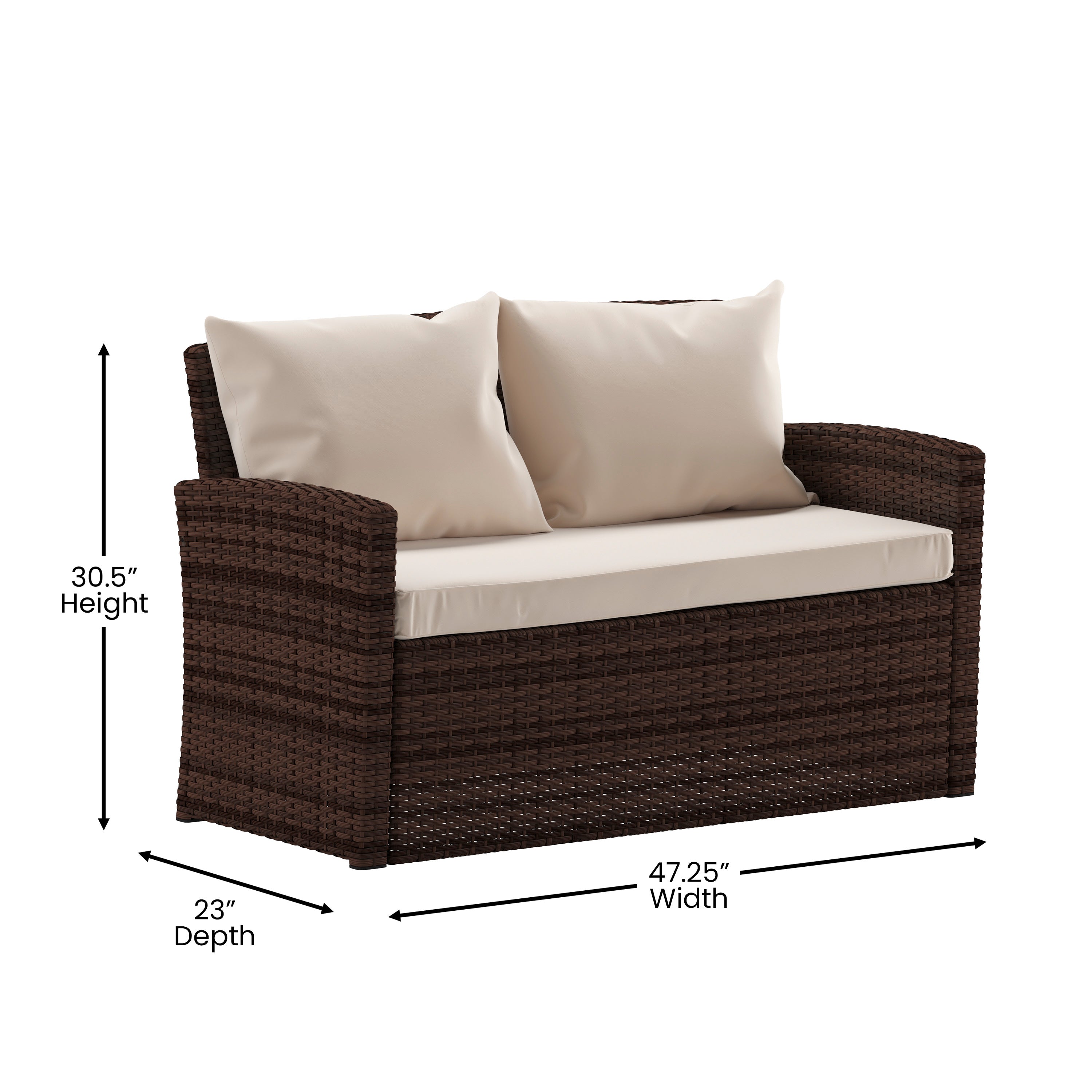 Aransas Series 4 Piece Brown Patio Set with Beige Back Pillows and Seat Cushions