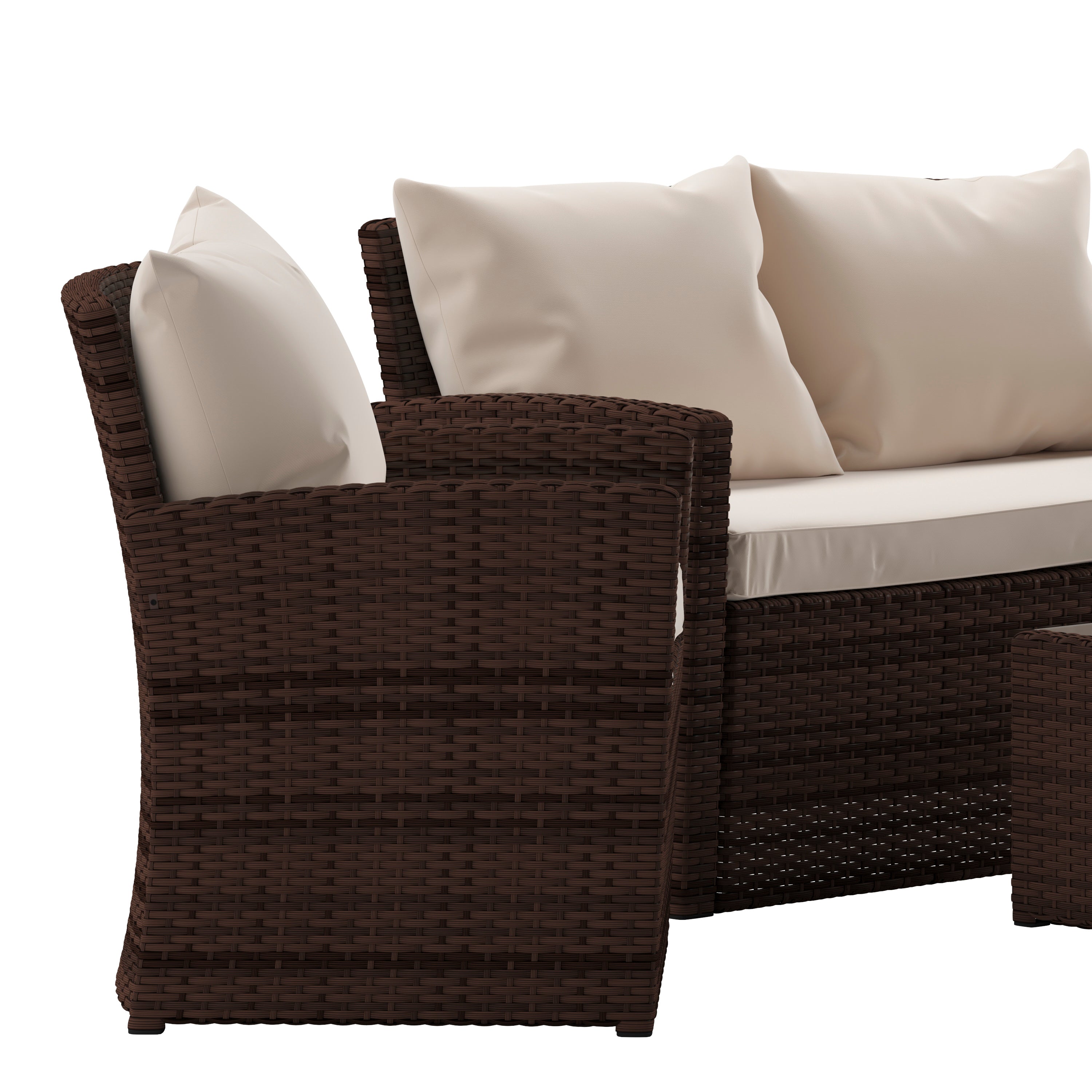 Aransas Series 4 Piece Brown Patio Set with Beige Back Pillows and Seat Cushions
