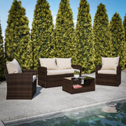 Aransas Series 4 Piece Brown Patio Set with Beige Back Pillows and Seat Cushions