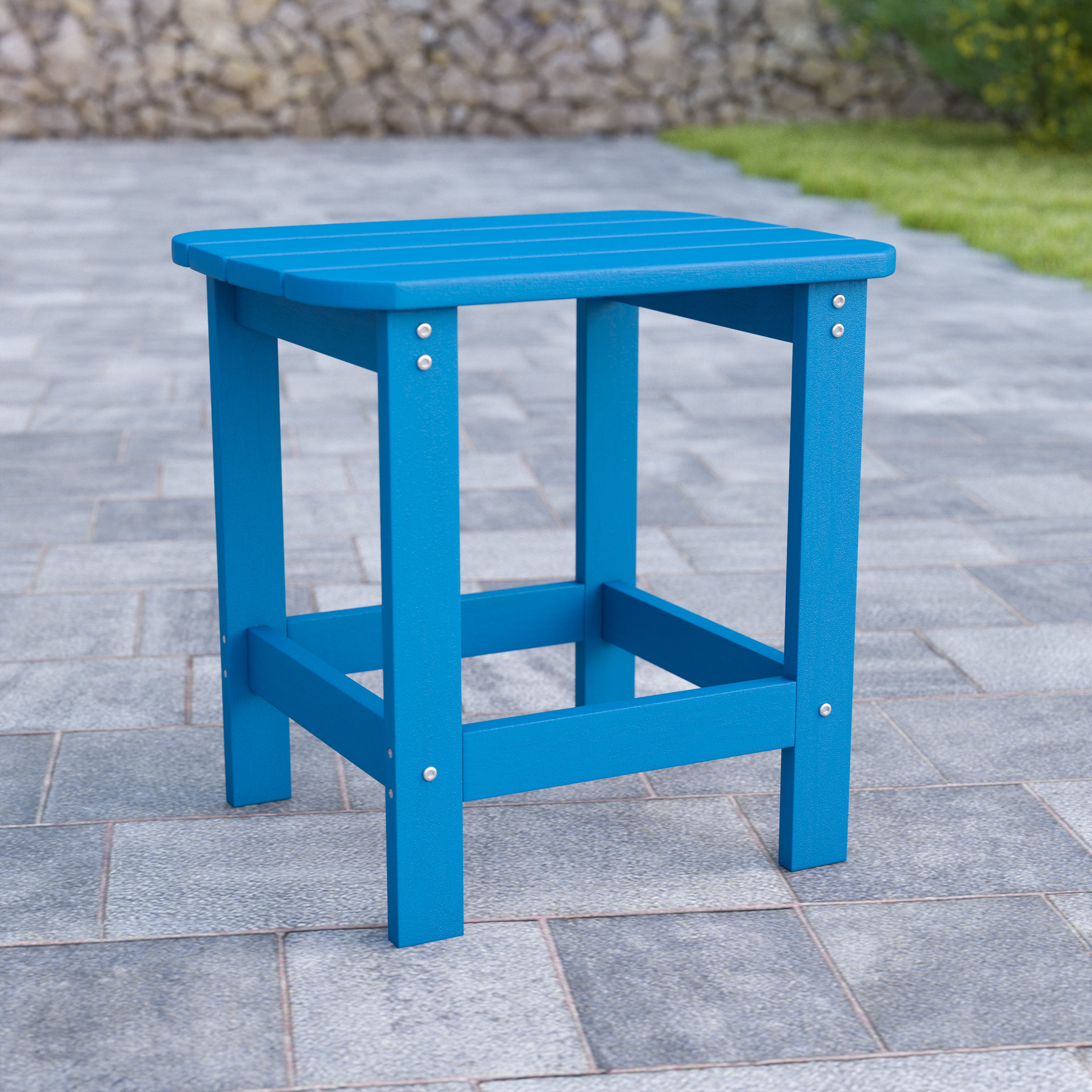 Charlestown All-Weather Poly Resin Wood Commercial Grade Adirondack Side Table in Blue