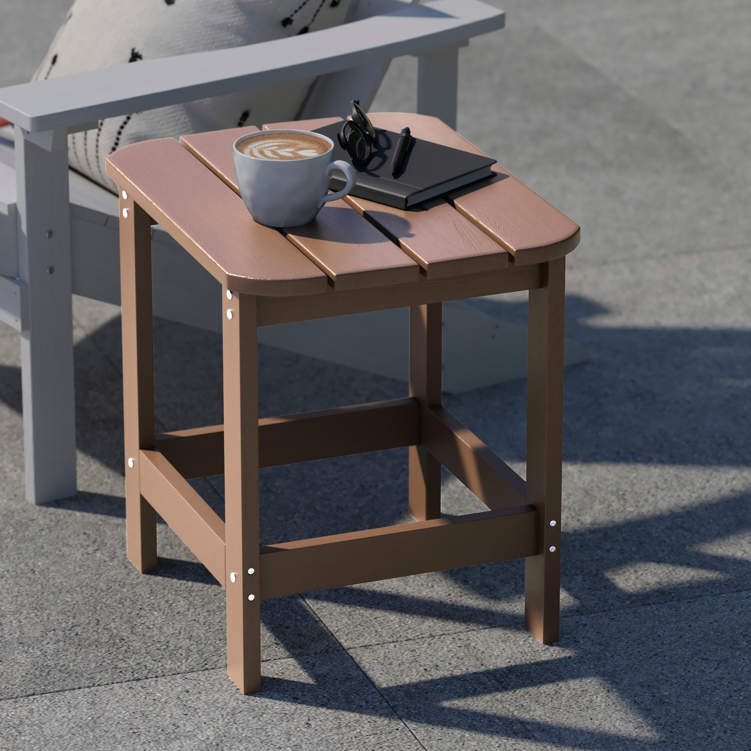 Charlestown All-Weather Poly Resin Wood Commercial Grade Adirondack Side Table in Natural Cedar