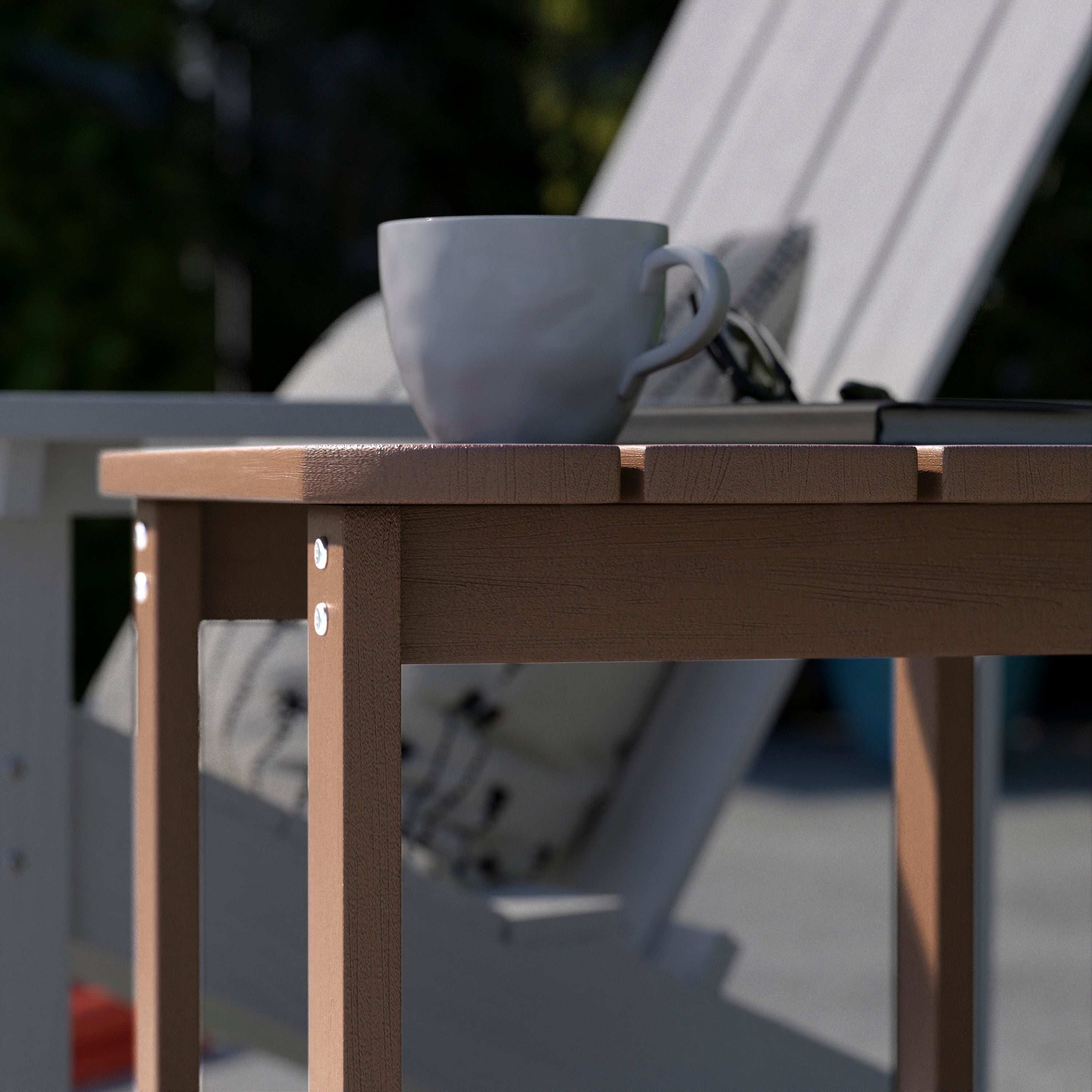 Charlestown All-Weather Poly Resin Wood Commercial Grade Adirondack Side Table in Natural Cedar